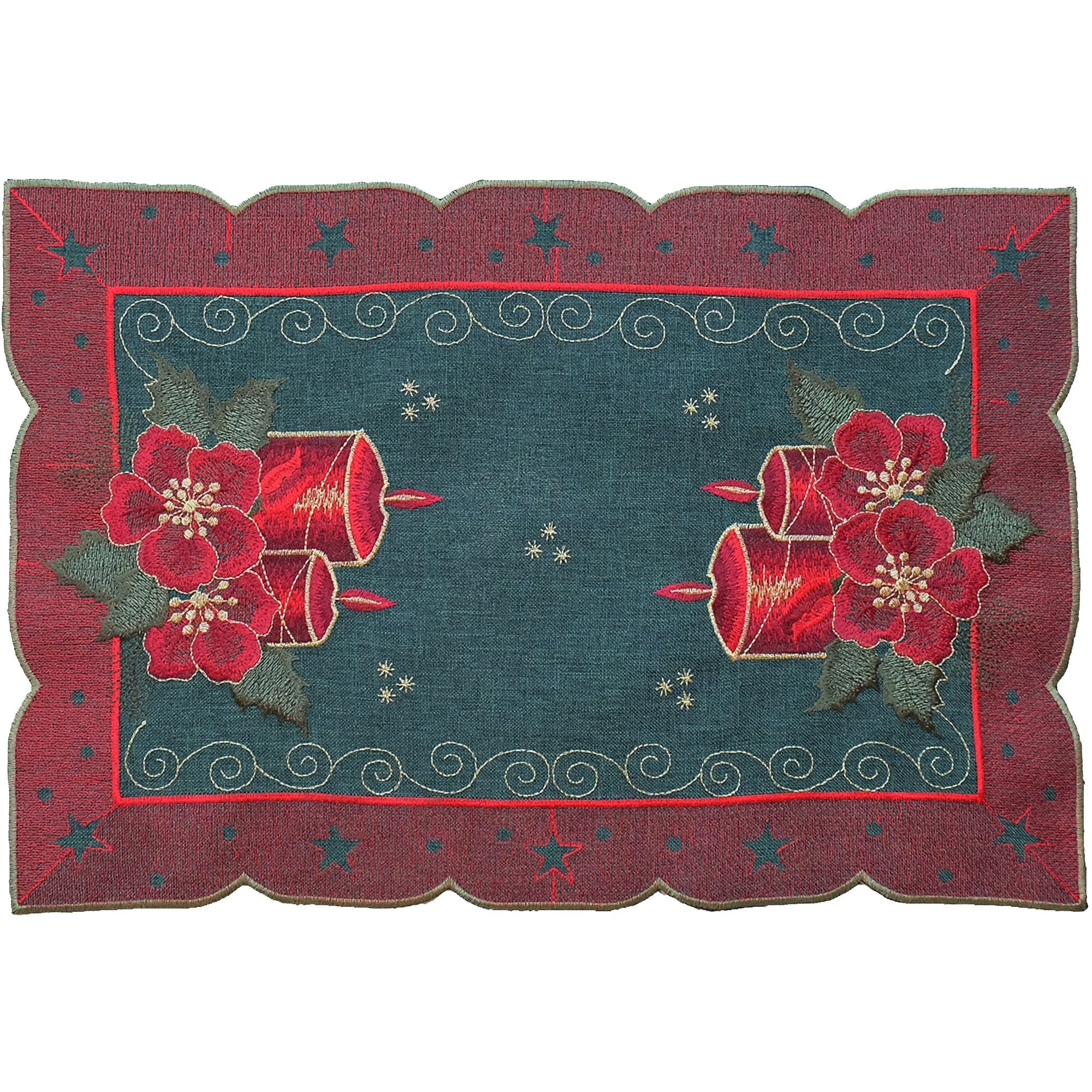 matches21 HOME & HOBBY Tischdecke Tischläufer OLIVIA grün-rot 30x45 cm, Polyester waschbar (1-tlg), Tischwäsche bestickt für Esstisch & Küche