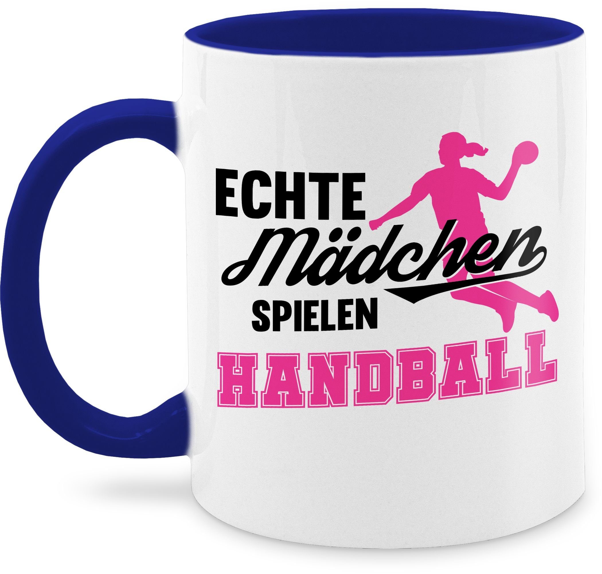 Shirtracer Tasse Echte Mädchen spielen Handball - Sprungwurf, Keramik, Kaffeetasse Hobby Geschenk 1 Dunkelblau