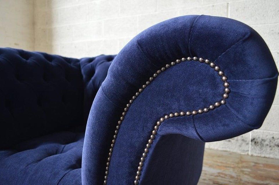 Xlmoebel Chesterfield-Sofa Chesterfield 1-Sitzer Couch aus Textil in Blau, 1 Teile, Made in Europa