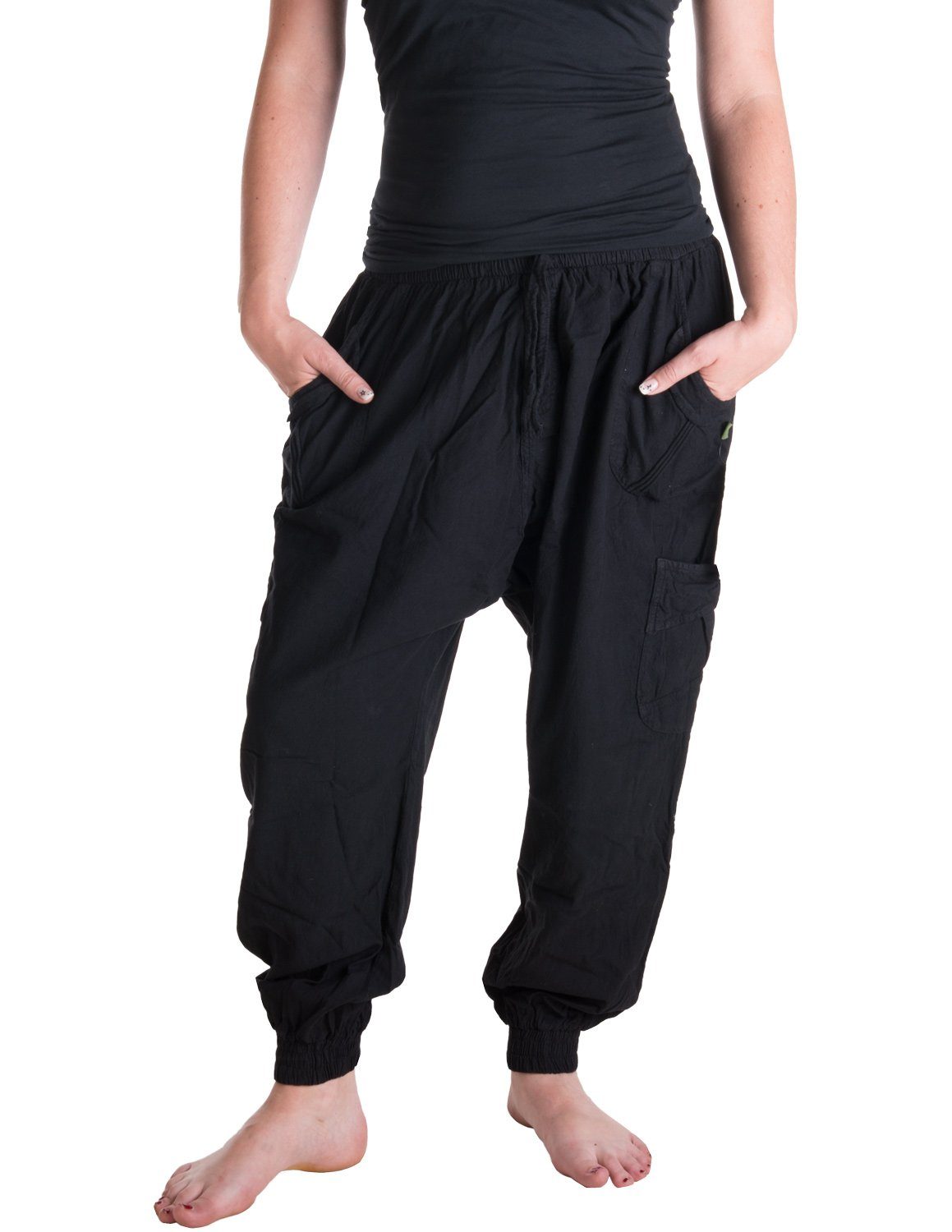 Vishes Haremshose Haremshose mit Style Pluderhose, handgewebt Pumphose, Goa, schwarz Bund, Hippie, Ethno elastischem