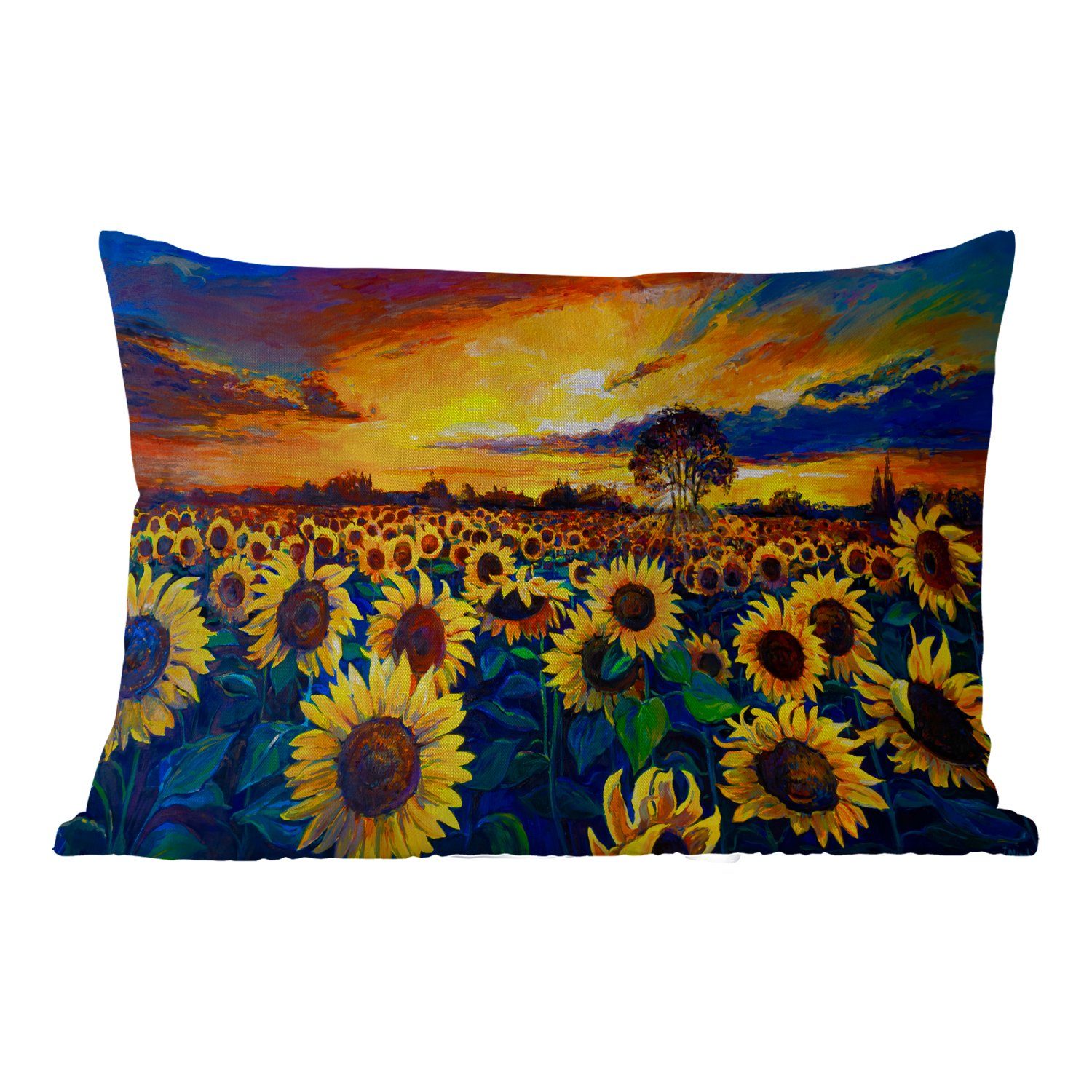 MuchoWow Dekokissen Gemälde - Ölfarbe - Blumen - Sonnenblume, Outdoor-Dekorationskissen, Polyester, Dekokissenbezug, Kissenhülle