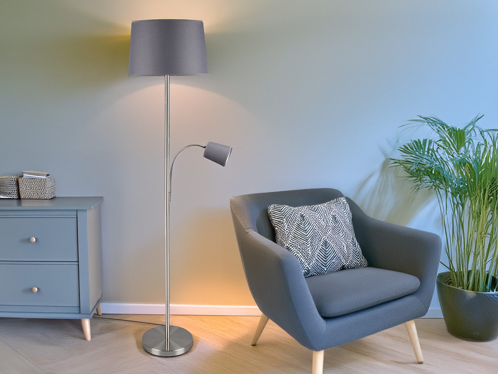 meineWunschleuchte Stehlampe mit Leselampe & Stoffschirm Höhe 170cm, Lesearm, ohne Leuchtmittel, große Designklassiker Steh-Leuchte für Lese-Ecke stehend, Höhe: 170cm
