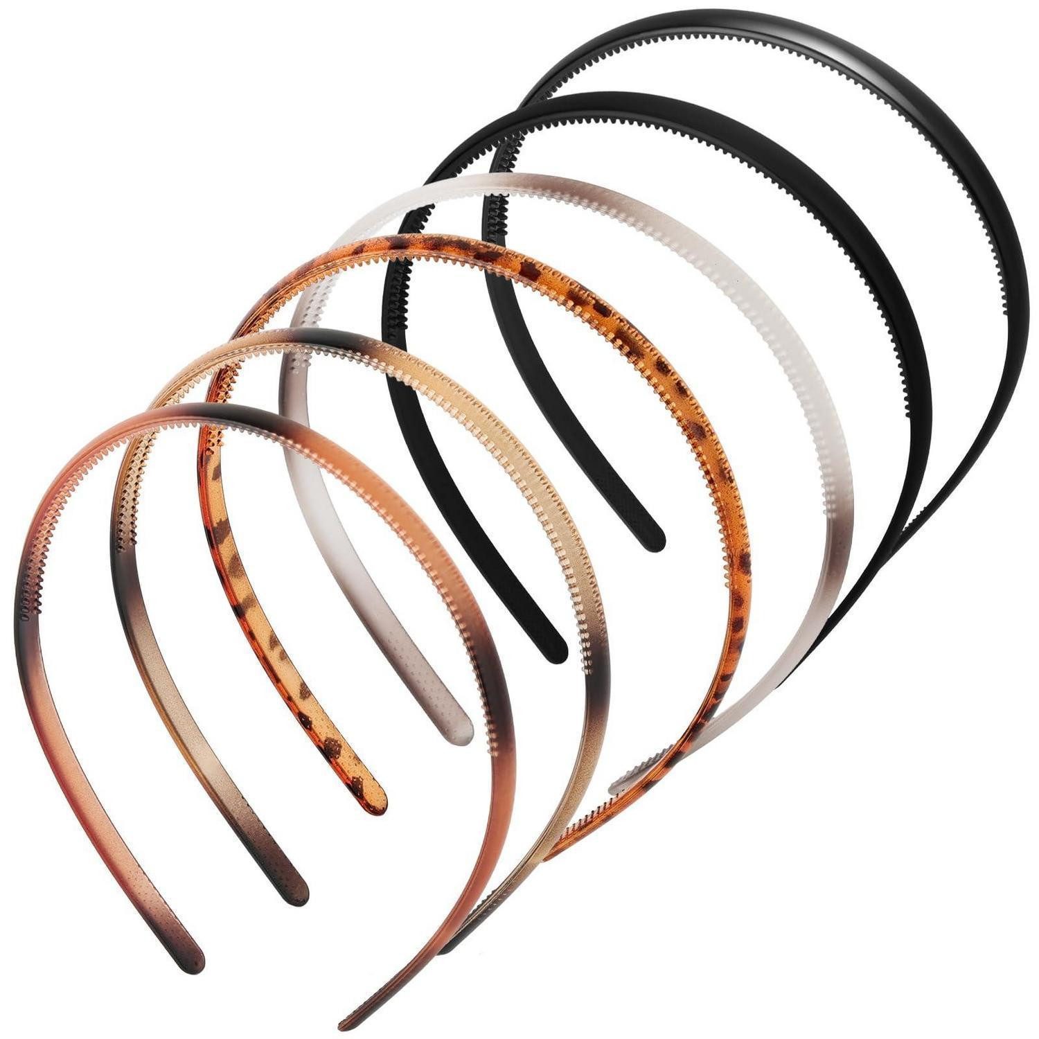 LuxusKollektion Haarreif Stirnband 6er Set mit Zähnen - Schwarz/Leopard