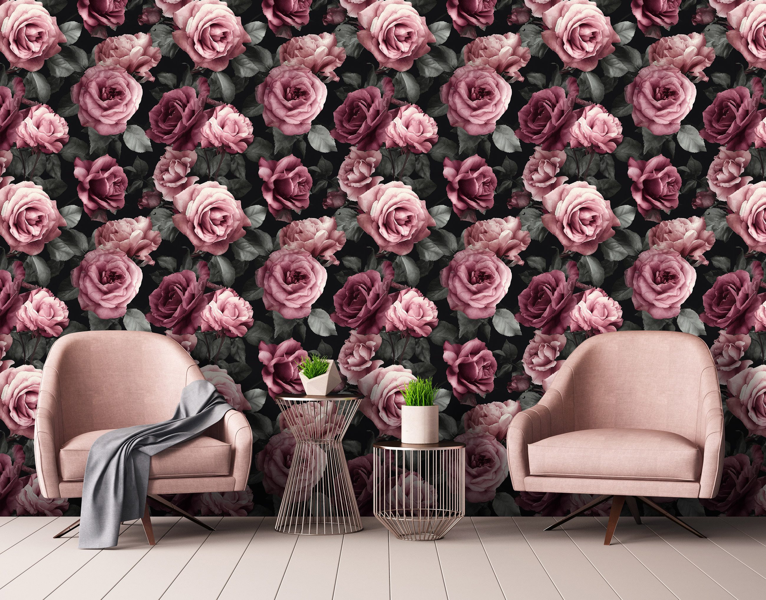 Wallarena Vliestapete Rosa Rosen Blätter Natur Wohnzimmer Schlafzimmer Tape günstig online kaufen