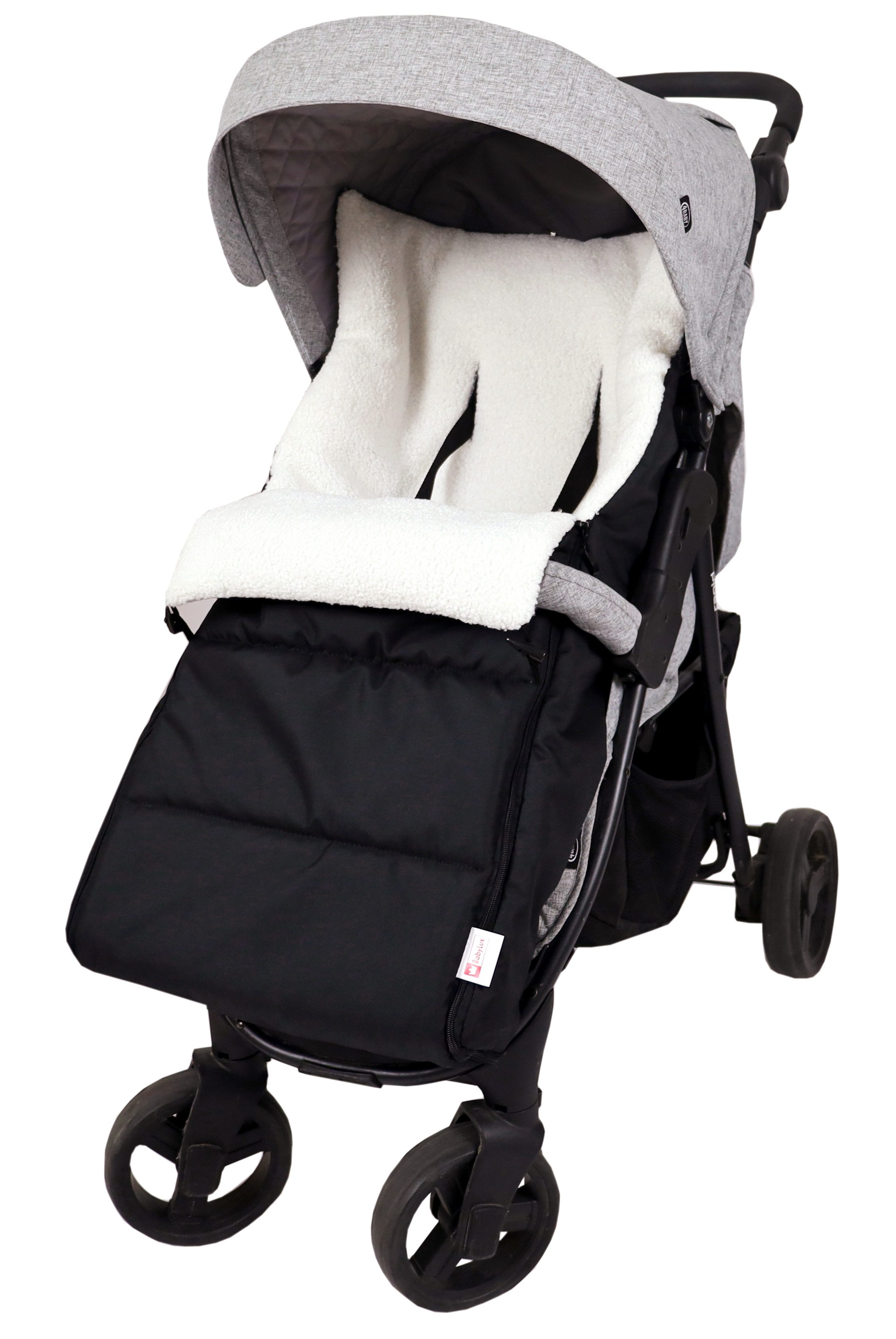 BabyLux Fußsack Bouclé Winter Fußsack 90cm Kinderwagen Buggy, Babyschale Schlafsack, BF5 Schwarz + Boucle Ecru