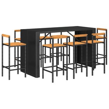 vidaXL Garten-Essgruppe 9-tlg Gartenbar-Set Schwarz Polyrattan Massivholz Akazie Bar Set