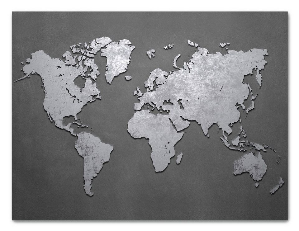 wandmotiv24 Leinwandbild Weltkarte, Querformat, Metall Landkarte, Textur,  Weltkarten (1 St), Wandbild, Wanddeko, Leinwandbilder in versch. Größen