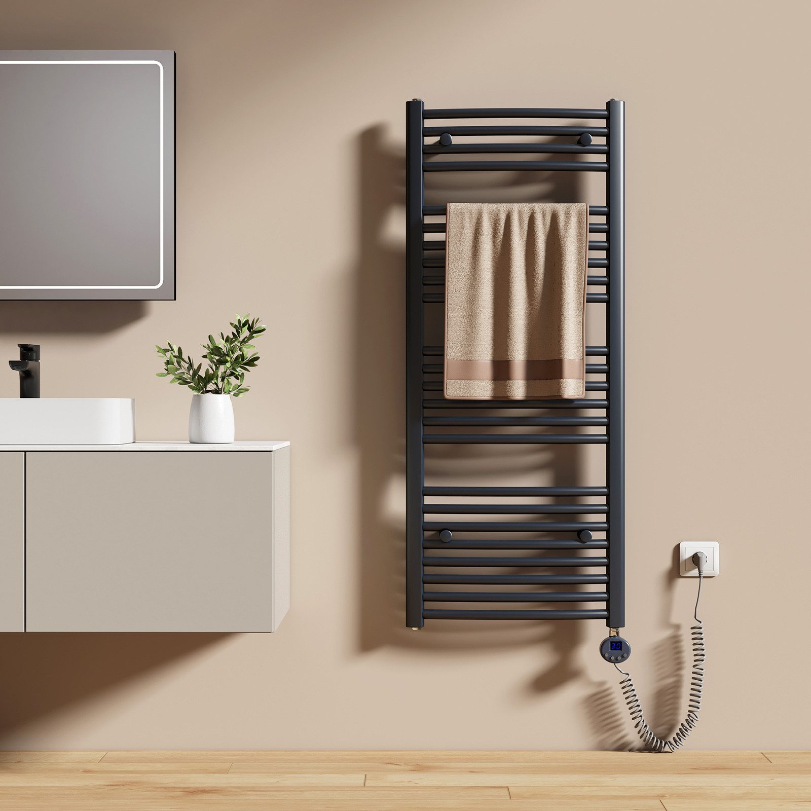 EMKE Elektrischer Badheizkörper mit Thermostat Höhe: 120, 500/600W Handtuch günstig online kaufen