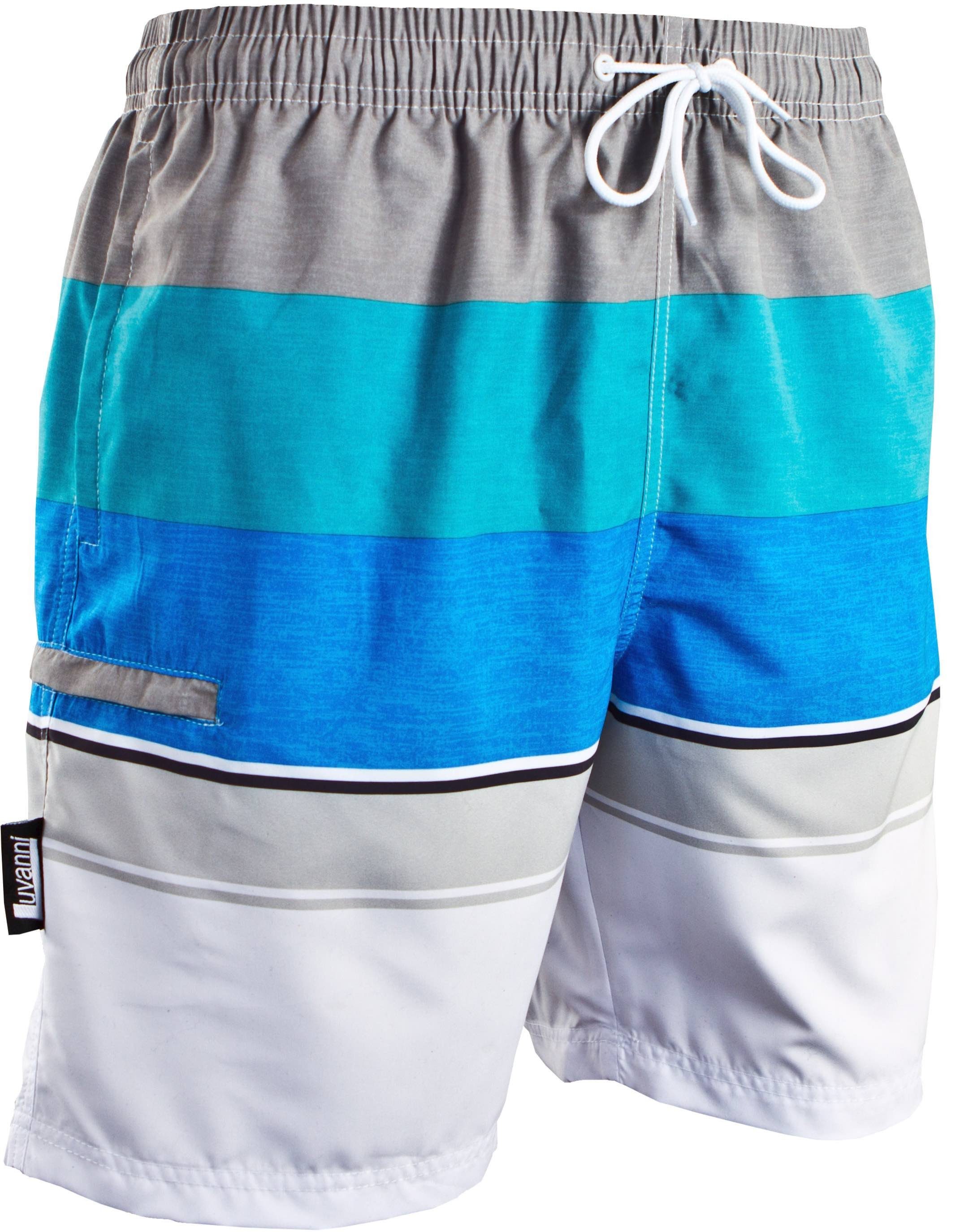 Luvanni Beachshorts Grau-Blau-Grün Herren Badehose Kordelzug Schnelltrocknende Badeshorts Boardshorts Schwimmhose Badehose mit