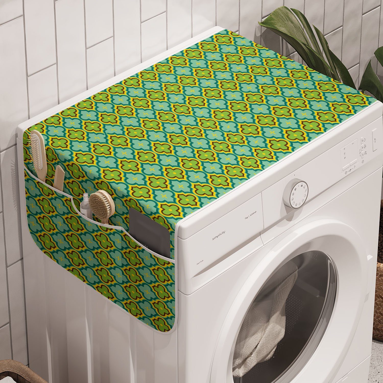 Abakuhaus Badorganizer Anti-Rutsch-Stoffabdeckung für Waschmaschine und Trockner, Mosaik Marokkanische Quatrefoil Muster