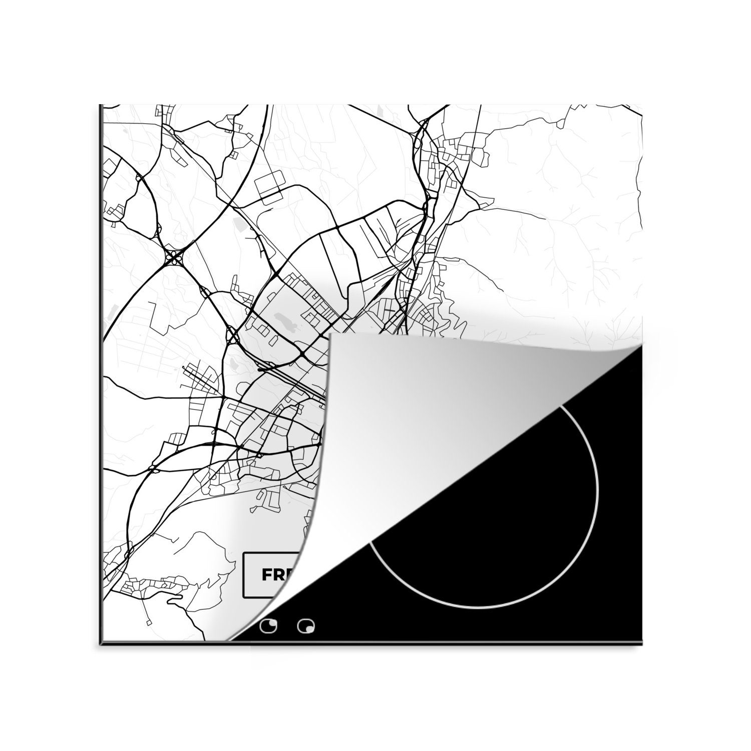 MuchoWow Herdblende-/Abdeckplatte Freiburg im Breisgrau - Karte - Stadtplan - Wegbeschreibung, Vinyl, (1 tlg), 78x78 cm, Ceranfeldabdeckung, Arbeitsplatte für küche