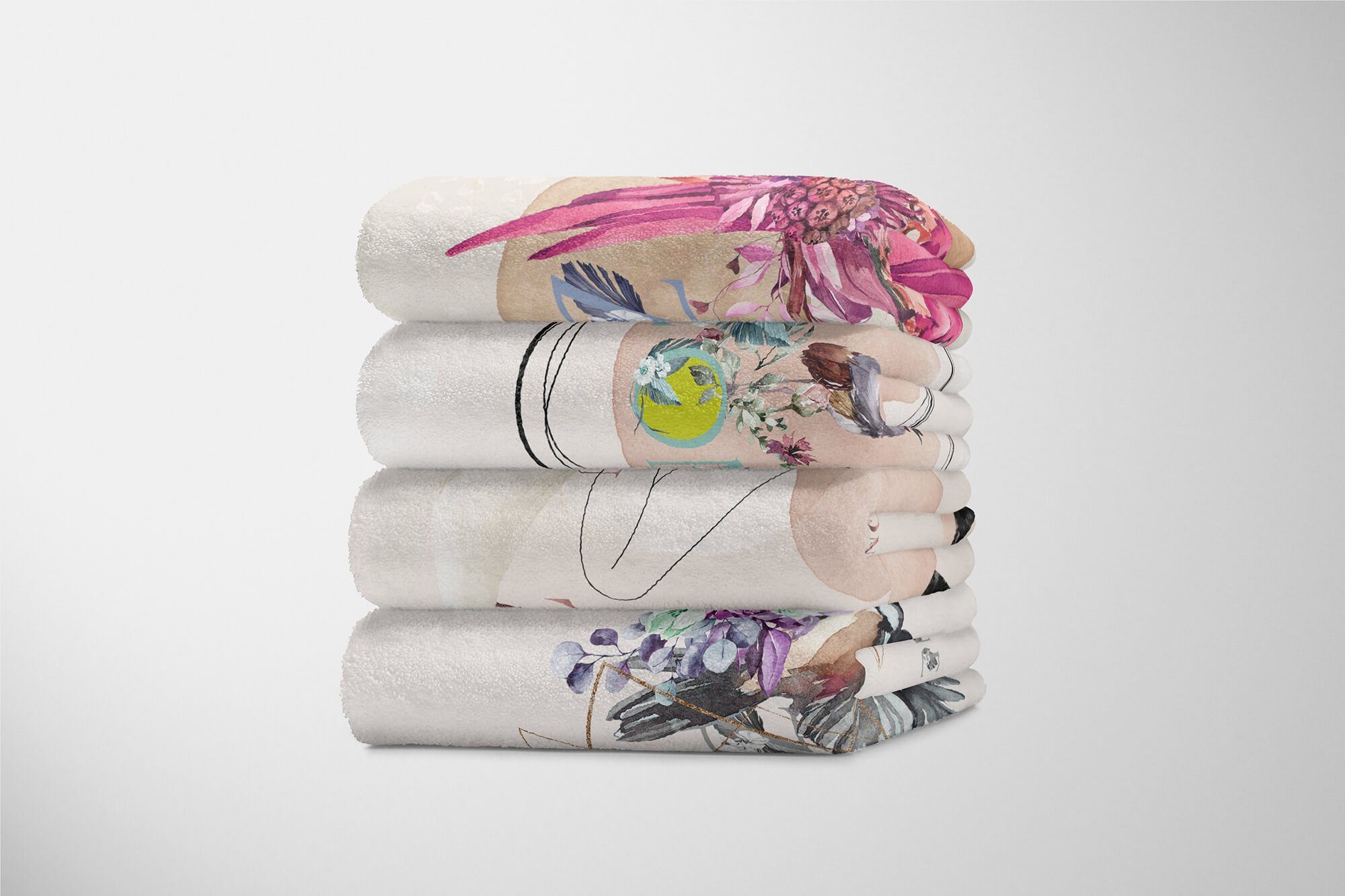 Handtuch Art (1-St), junge Frau Kuscheldecke Motiv Kunstvoll Strandhandtuch Baumwolle-Polyester-Mix schön, Sinus Handtuch Saunatuch Handtücher