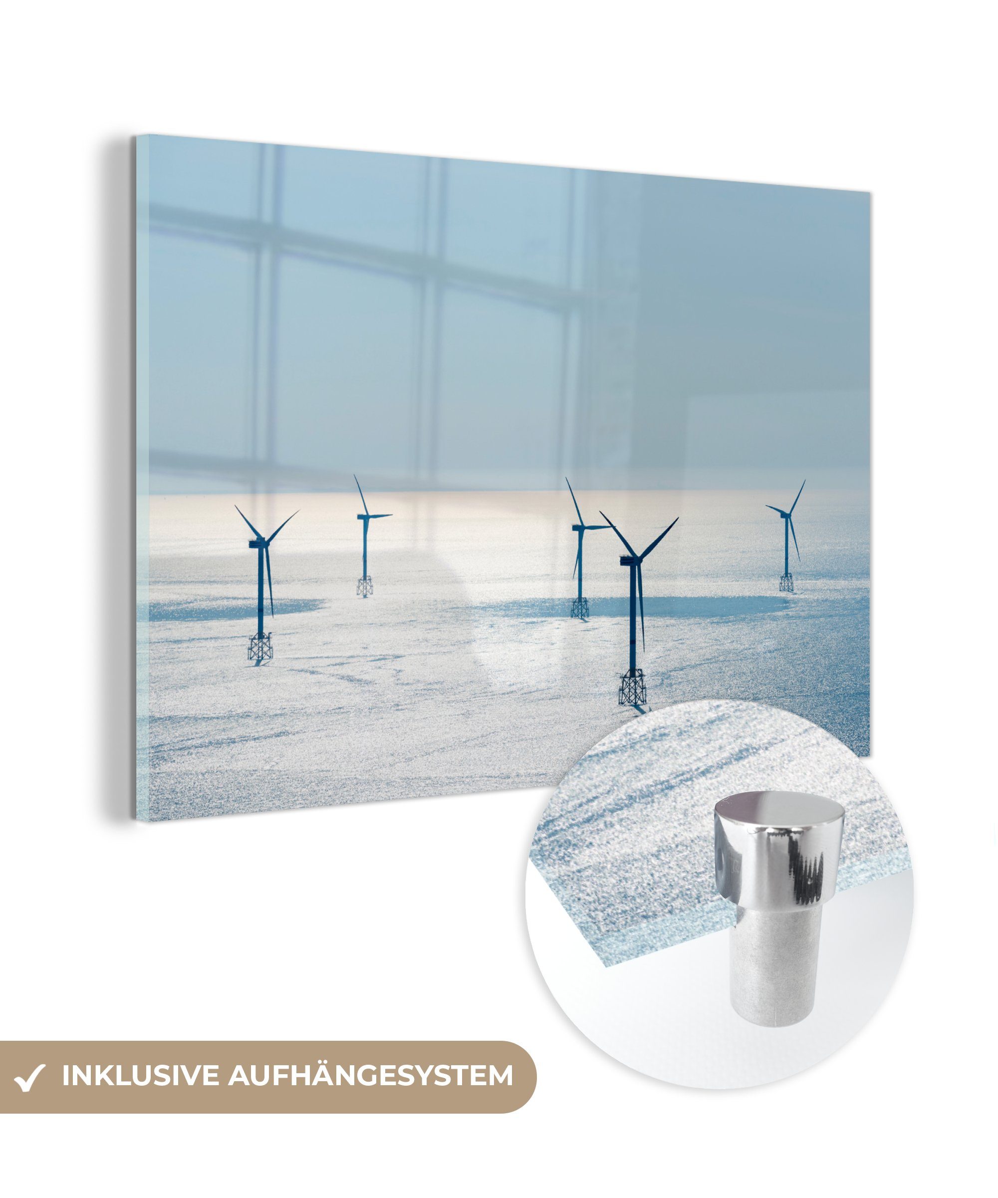 MuchoWow Acrylglasbild Nordsee - Windmühle - Sonne, (1 St), Glasbilder - Bilder auf Glas Wandbild - Foto auf Glas - Wanddekoration