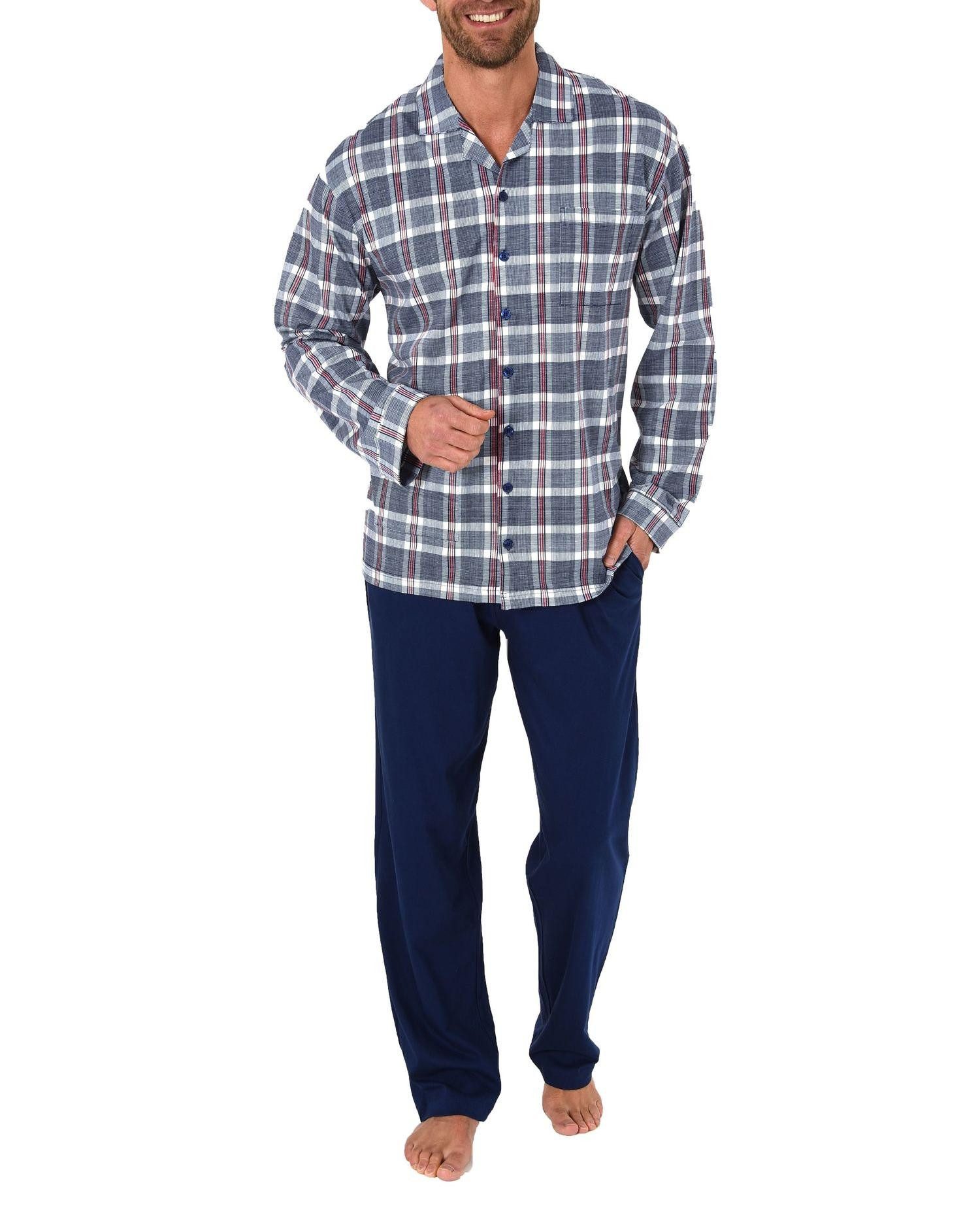 Pyjama Herren Pyjama Schlafanzug langarm zum durchknöpfen aus soften Jersey