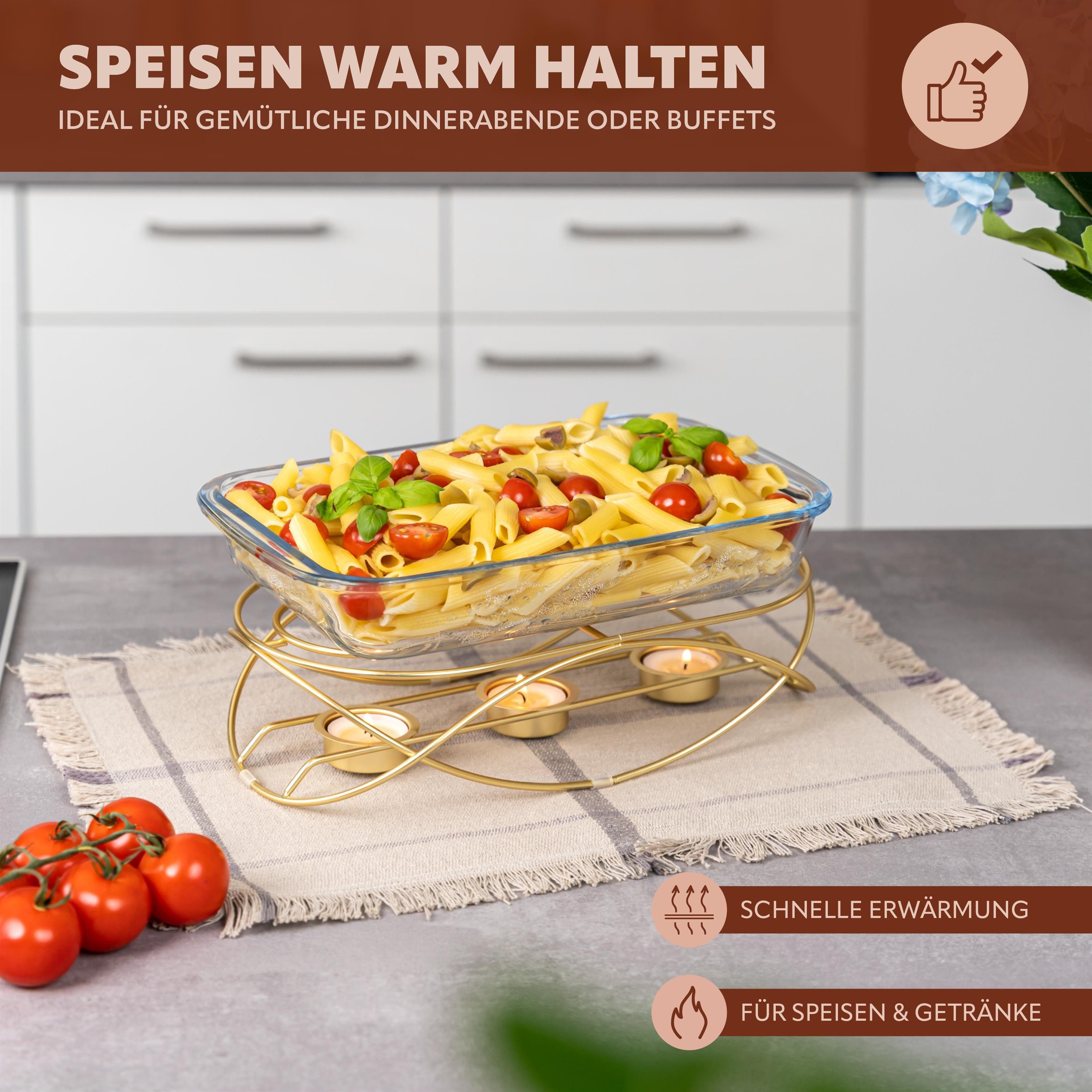 bremermann Speisenwärmer Speisenwärmer, für 3 Teelichter, ovale Warmhalteplatte, Stövchen, (1-tlg)