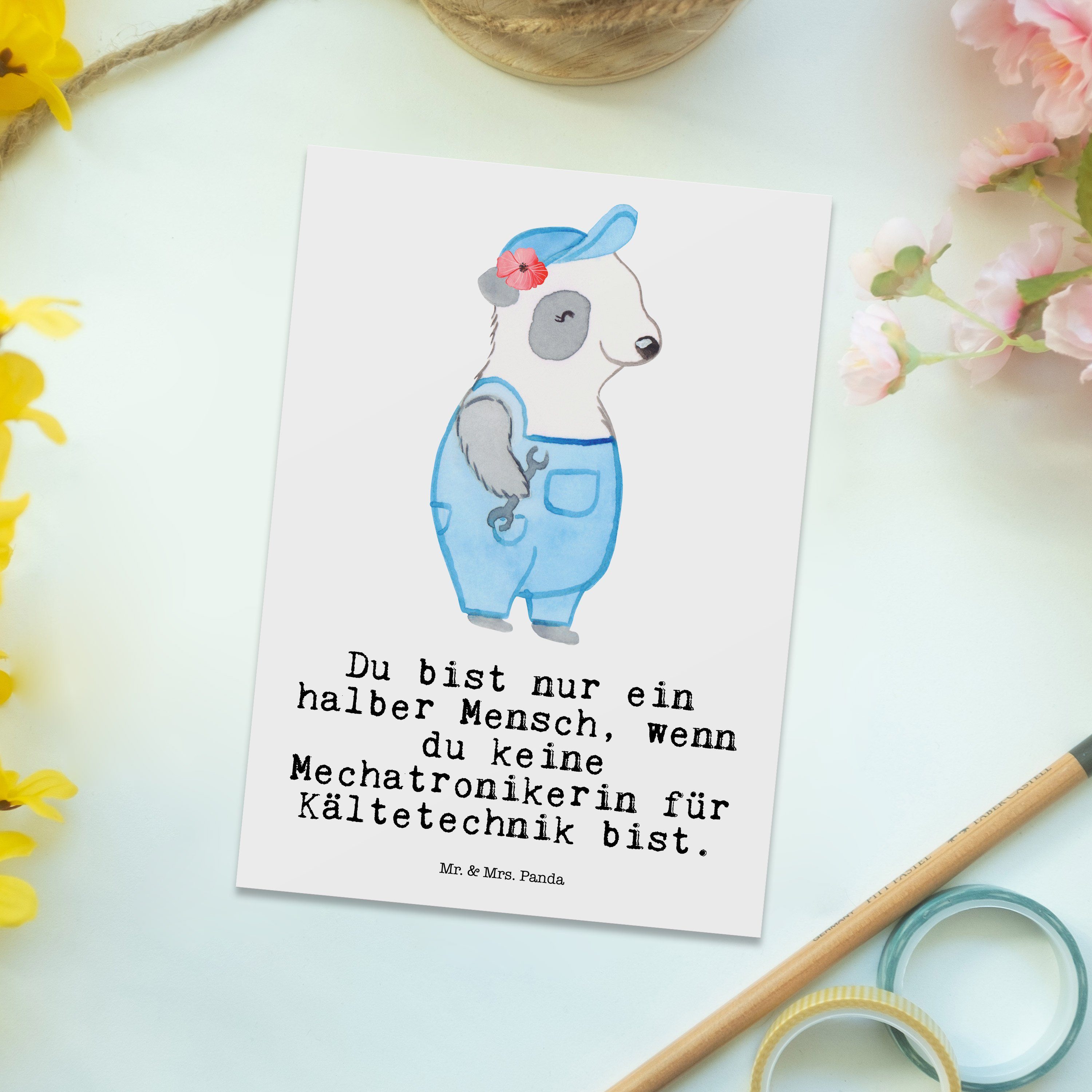 Mr. & Mrs. Panda - Mechatronikerin Herz Dankeska Postkarte Weiß mit für - Kältetechnik Geschenk
