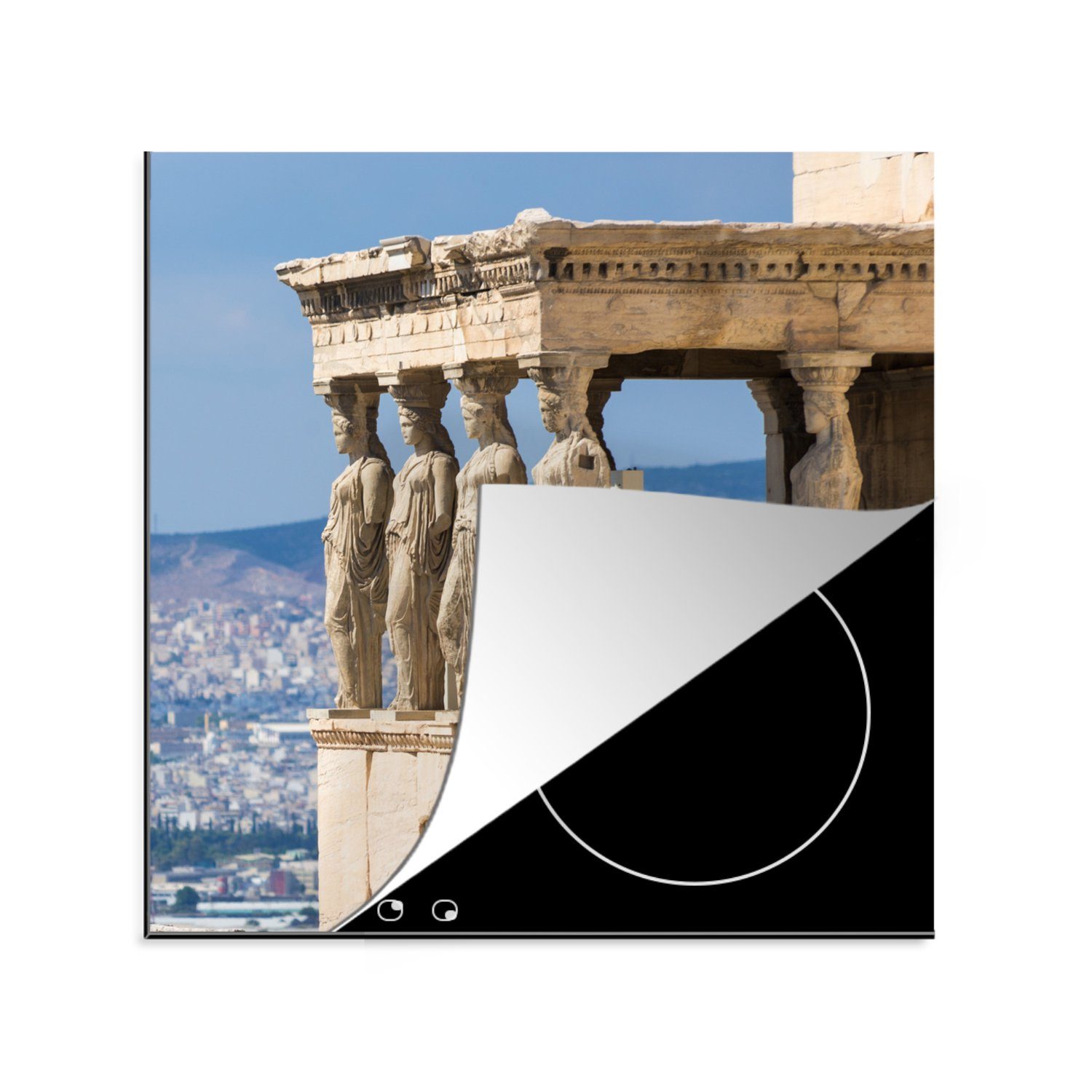 MuchoWow Herdblende-/Abdeckplatte Athenatempel auf der Akropolis von Athen - Platz, Vinyl, (1 tlg), 78x78 cm, Ceranfeldabdeckung, Arbeitsplatte für küche