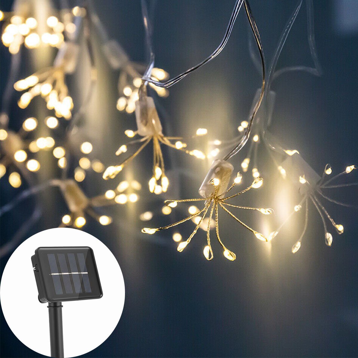 oyajia LED-Lichterkette 100 LEDs Solar Lichterkette Feuerwerk LED Kupfer Lichterkette, 8 Modi, Wasserdicht IP65 Solar Beleuchtung, Warmweiß 3000K Außen Garten