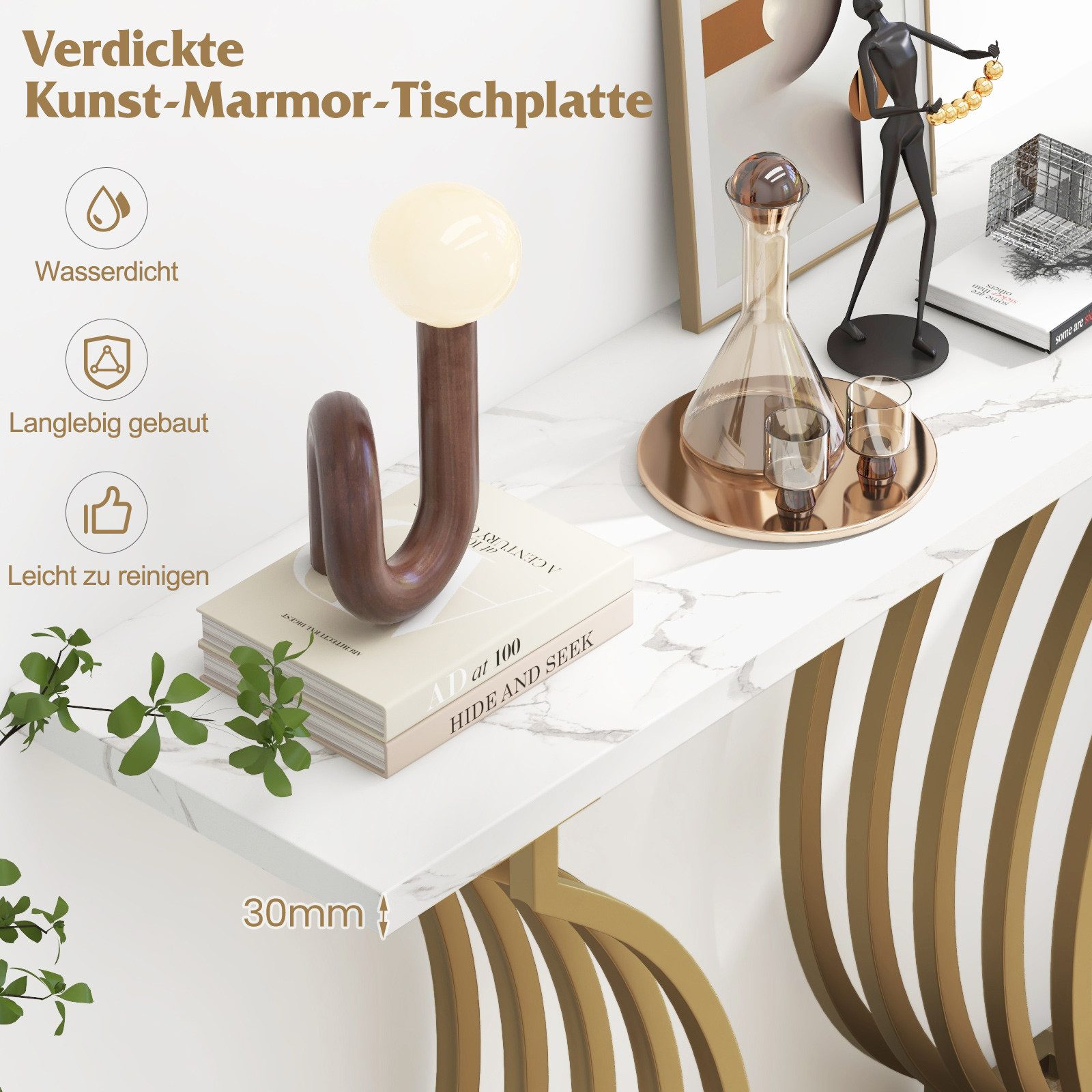 COSTWAY Konsolentisch, Gold, schmaler Flurtisch, marmor, günstig online kaufen