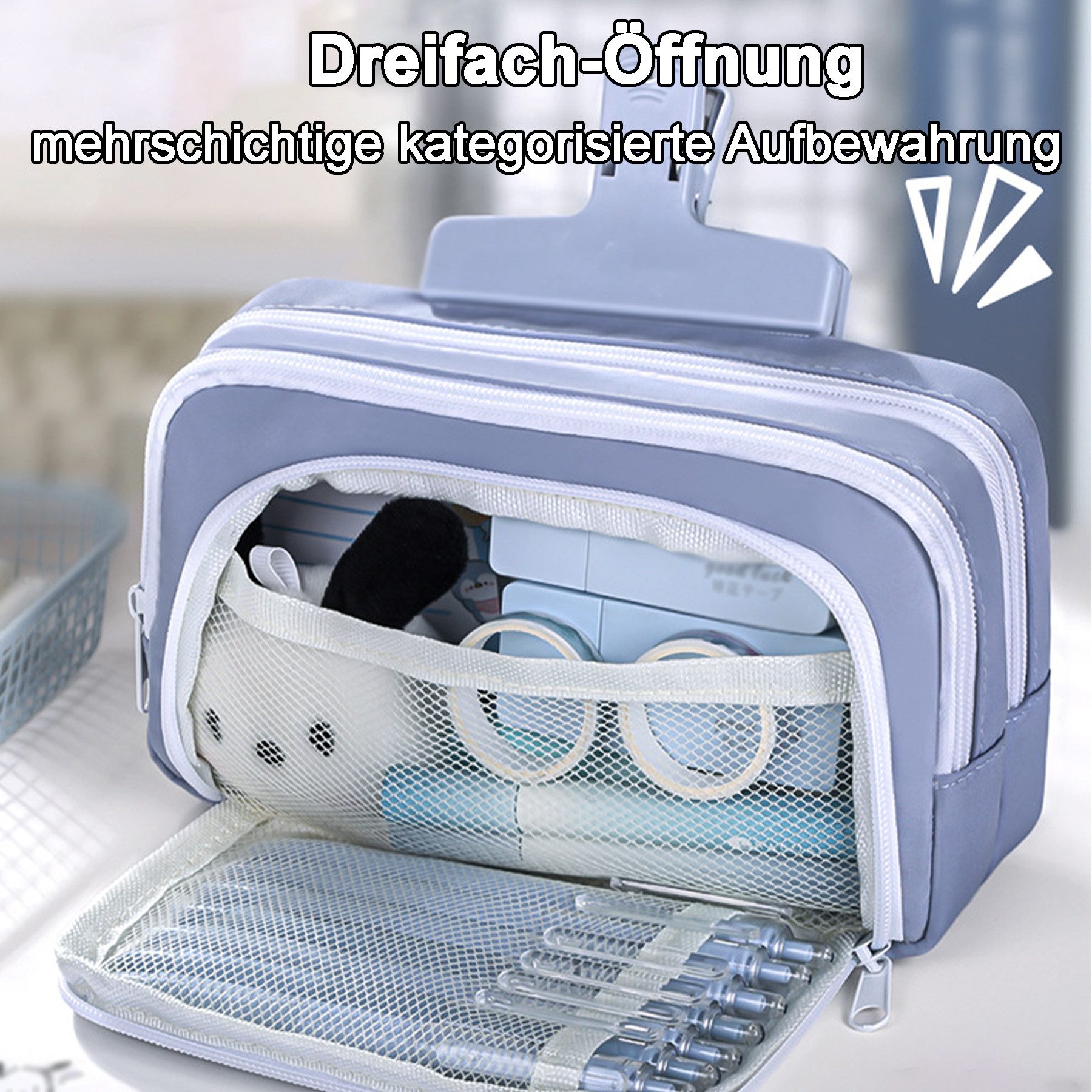 Mutig Federmäppchen Große Kapazität Mäppchen, Stiftetasche mit 3 Fächer, (Bleistifttasche, Make-up Tasche, Pencil Case mit Reißverschluss), für Schule Büro Student