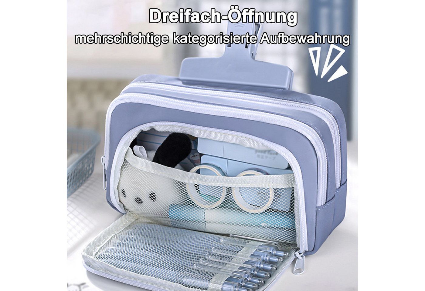 Thumbnail - Mutig Federmäppchen Etui Große Kapazität, 3 Fach Federtaschen, (Unisex Mäppchen Stiftetasche, Bleistift Beutel, Schulsac...