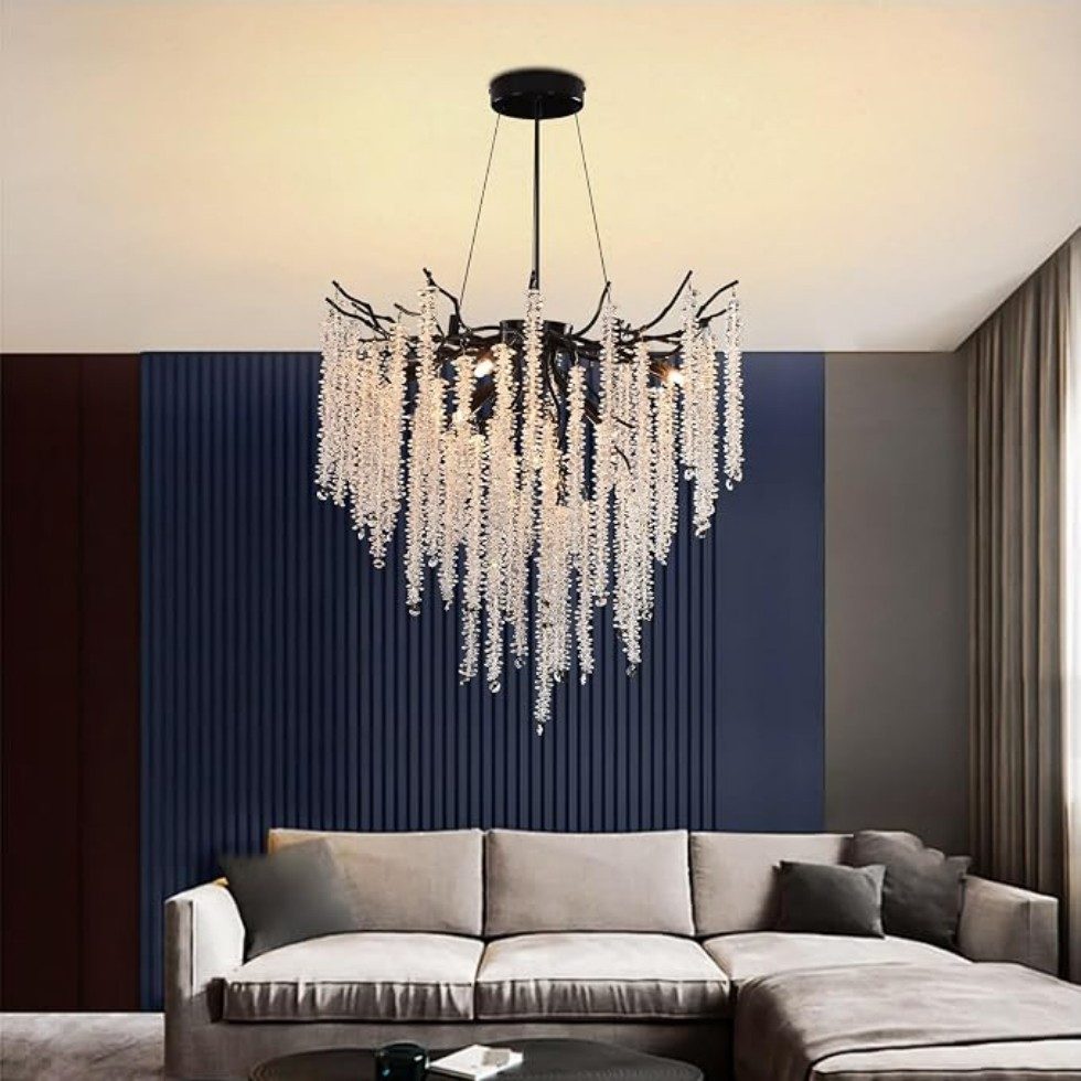 RRBEST Kronleuchter Modern Kronleuchter Kristall Leuchte, Luxus Kristall Pendelleuchte, Dimmbar Kristall Hängeleuchte, für Esszimmer, Wohnzimmer, Schlafzimmer