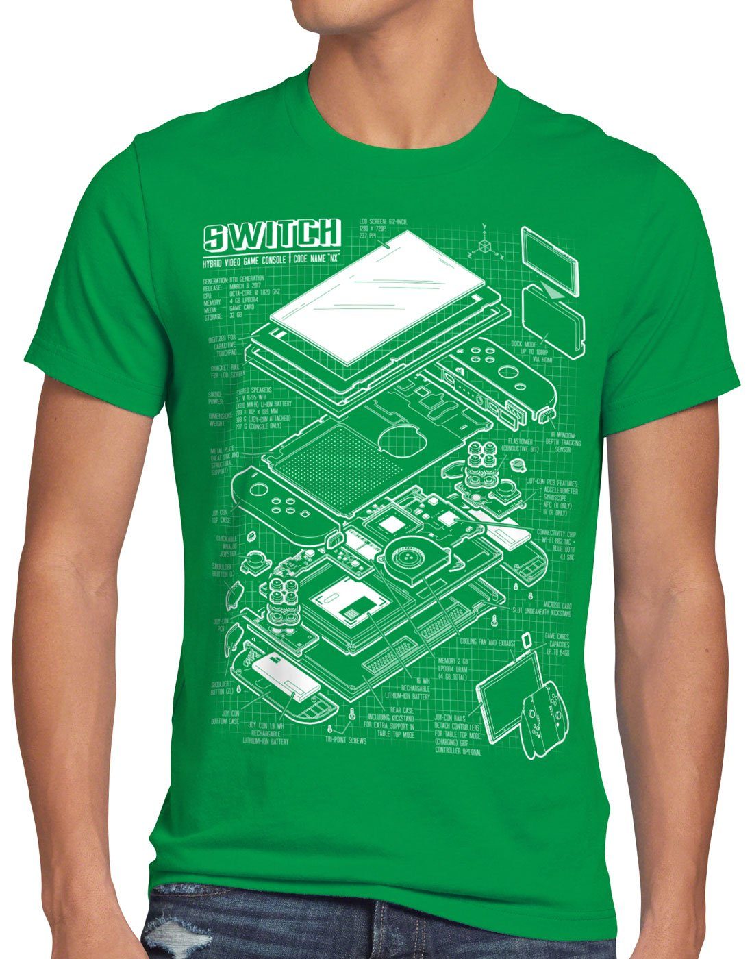 style3 Print-Shirt Herren T-Shirt Switch Blaupause pro gamer konsole joy-con grün