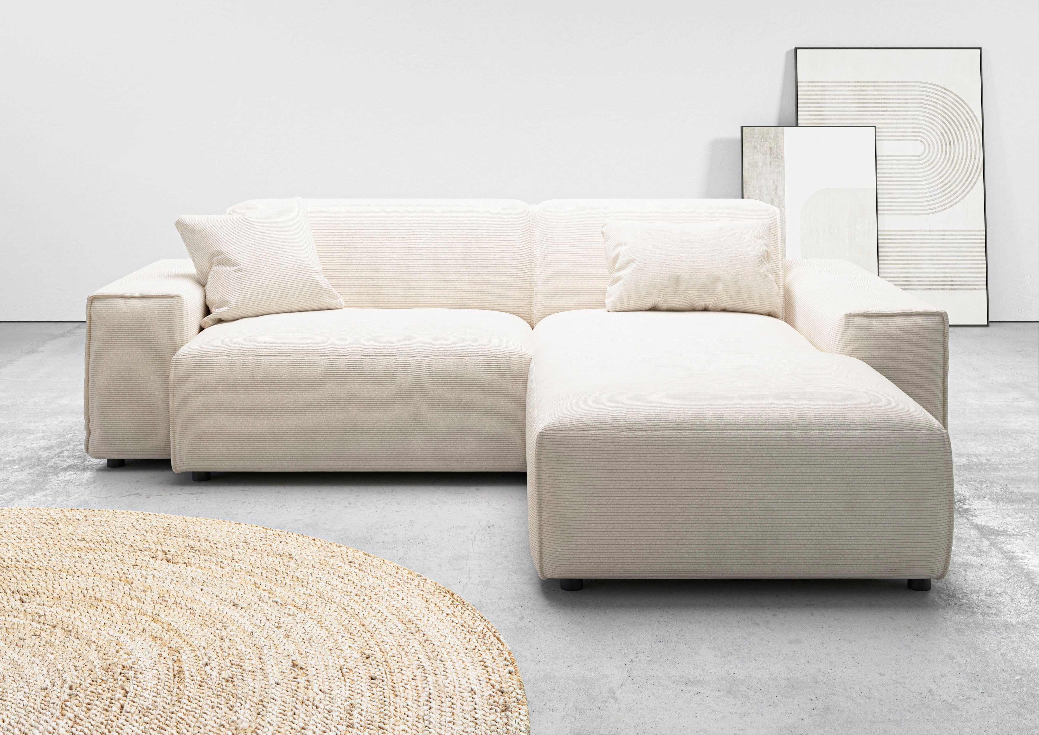 andas Ecksofa Glimminge L-Form auch in Breitcord, Feincord + Easy care-Bezug, Breite 234, Zierkissen