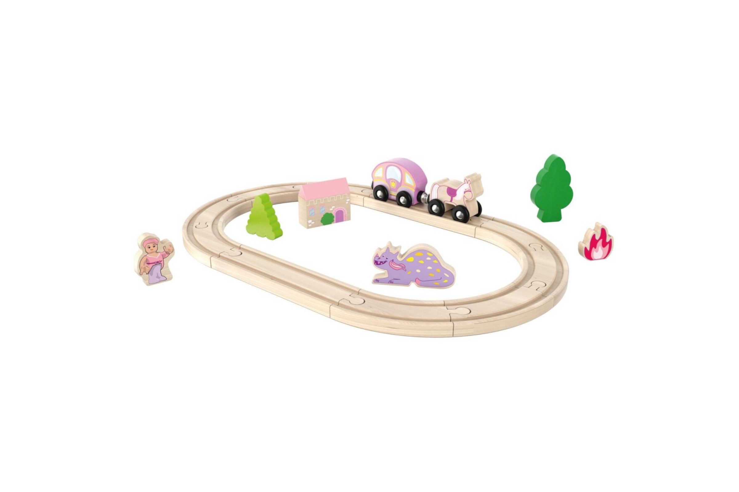 Playtive Spielzeugeisenbahn-Set Bahnset 18-tlg. Holzspielzeug Bahnset Prinzessin, (Spielset, 18-tlg., mehrteiliges Spielset), Holzeisenbahn mit Themenwelt und Zubehör