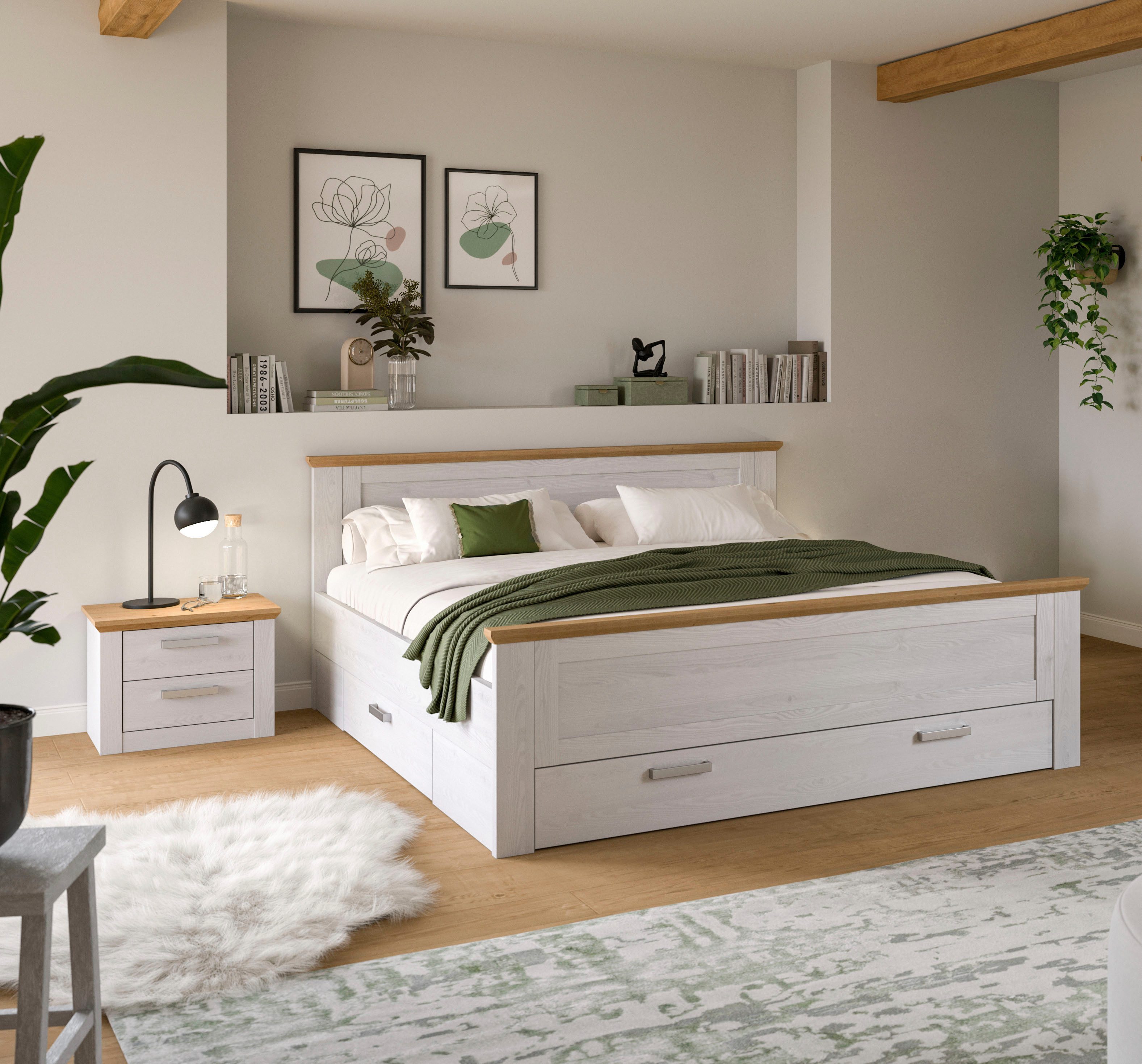 Home affaire Schlafzimmer-Set COSENZA, 2-teilig, Stauraumbett & Nachttisch, (2-tlg., Matratzengröße 180x200 cm, viel Stauraum, ohne Lattenrost & Matratze), Schlafzimmer, Schlafen, Set, Kombination, Bettanlage