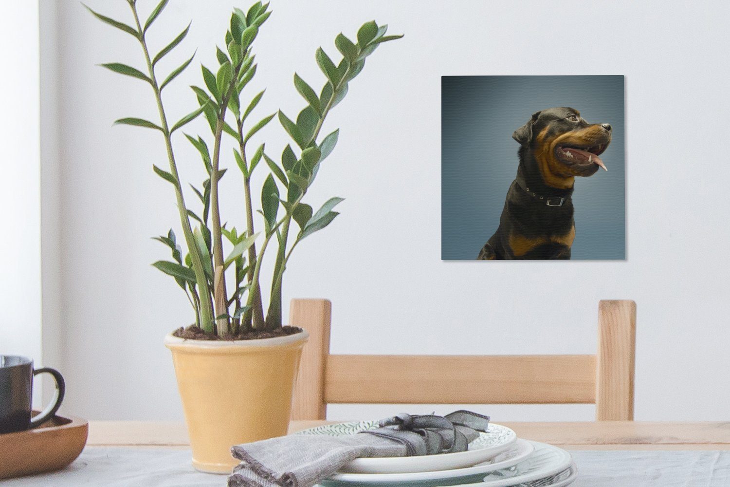 Hintergrund, eines (1 Bilder blauem auf Leinwandbild Rottweilers St), Schlafzimmer für OneMillionCanvasses® Wohnzimmer Studiofoto Leinwand