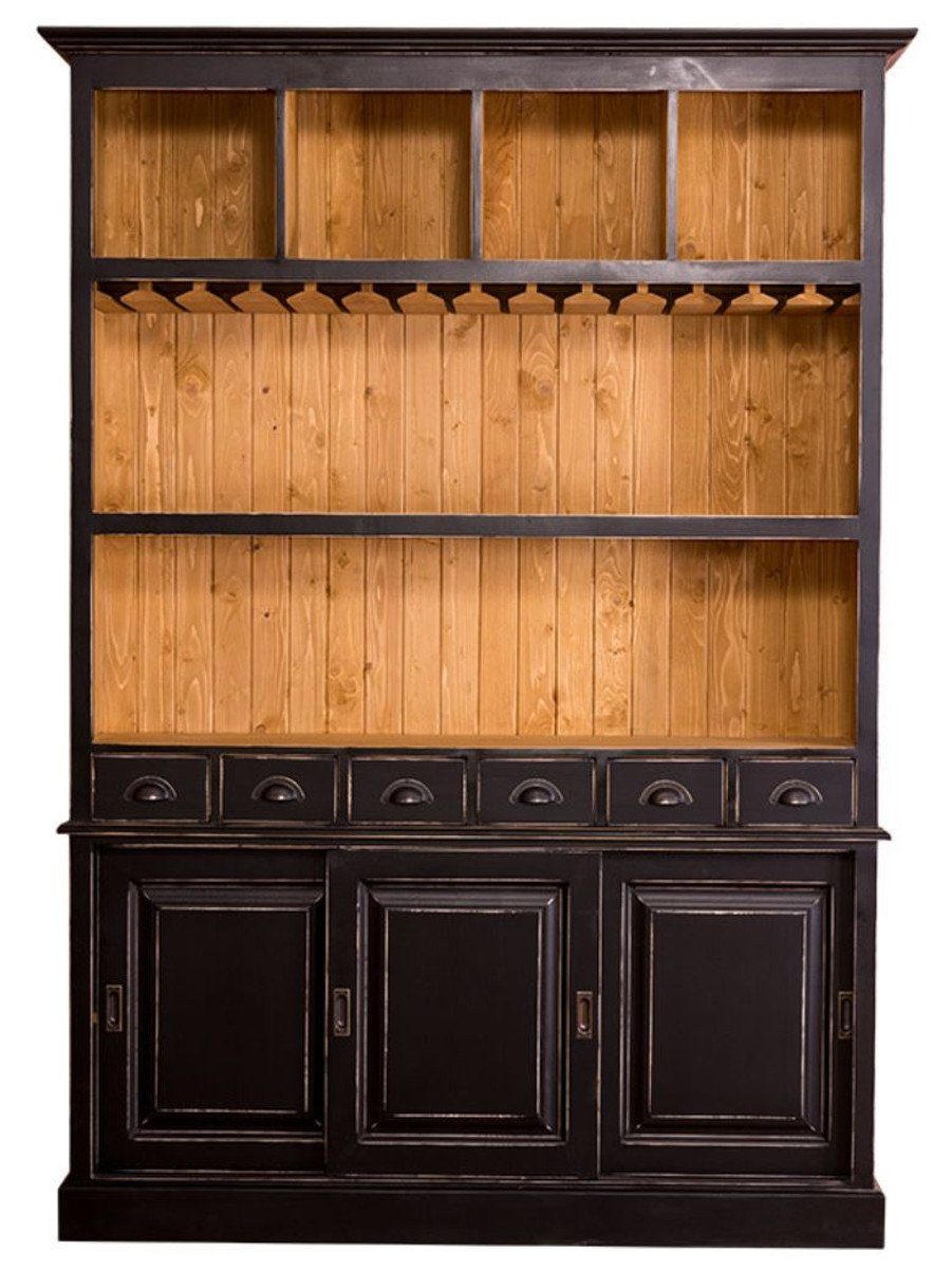 Casa Padrino Barschrank Landhausstil Barschrank Antik Schwarz / Naturfarben 150 x 35 x H. 210 cm - Landhausstil Möbel