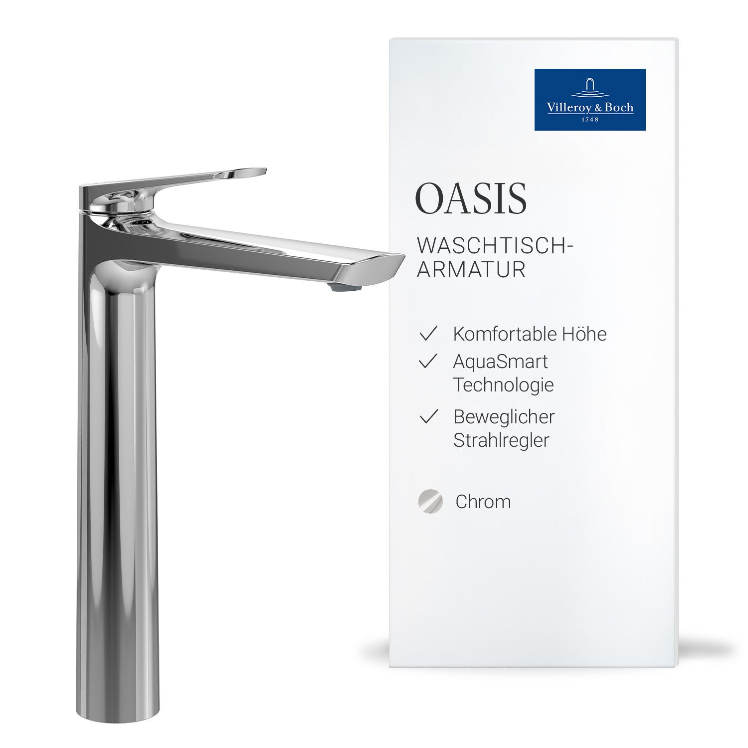 Villeroy & Boch Waschtischarmatur Wasserhahn Bad mit Keramikkartusche, Waschbeckenarmatur wassersparend