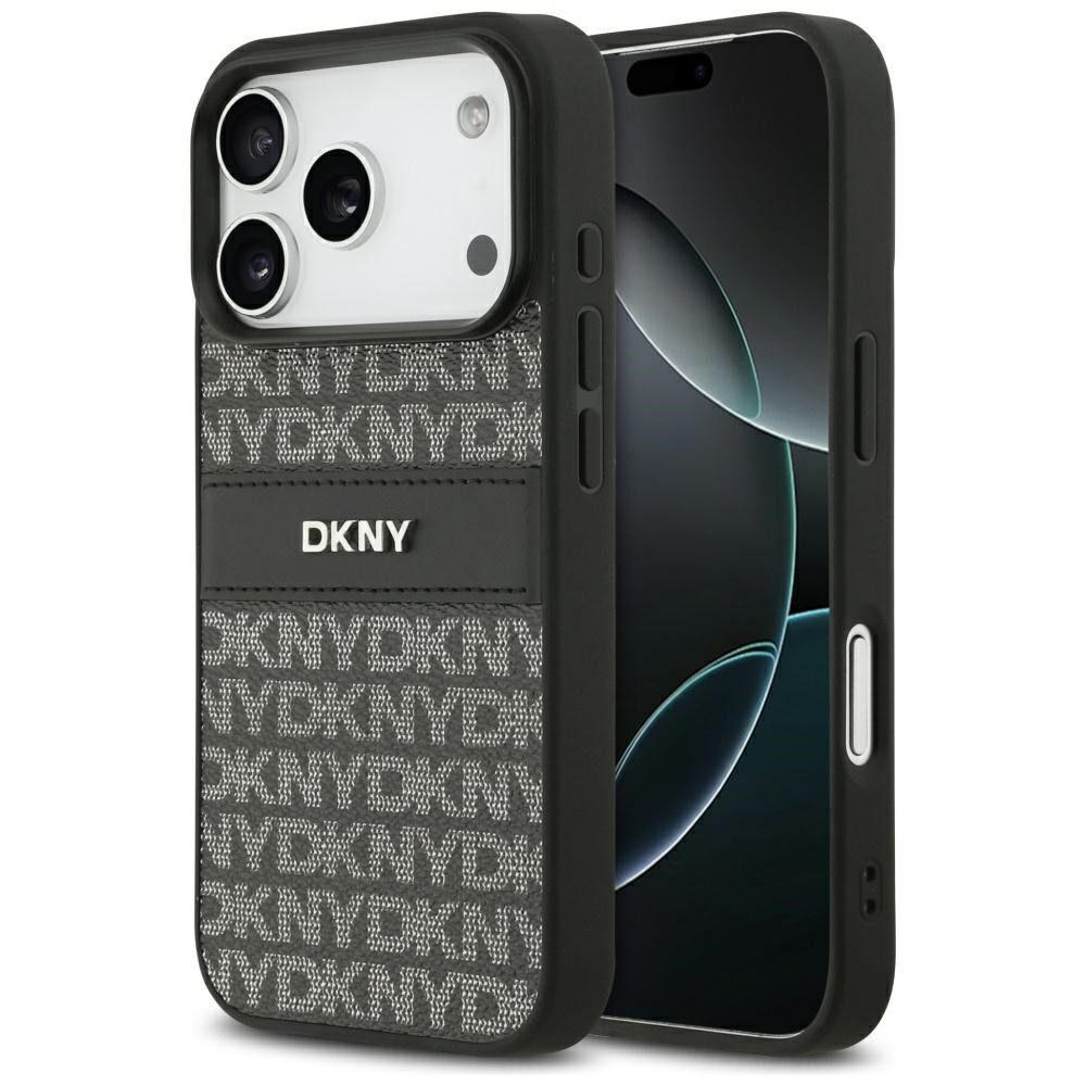 DKNY Handyhülle Schutzhülle Handyschale Smartphonehülle 6,3 Zoll, Logo-Muster, Kunstleder, Metall-Logo, stoßdämpfend