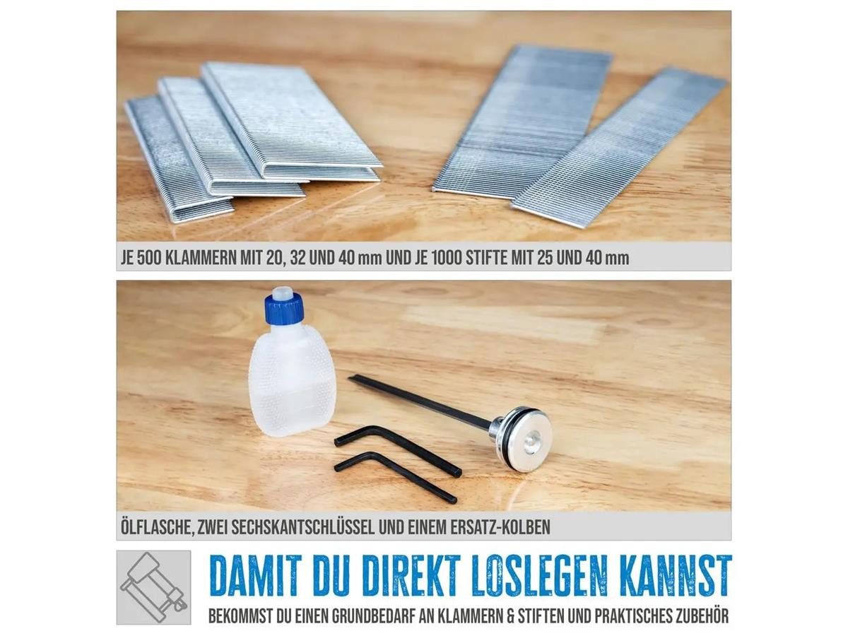 Güde Nagler Druckluft-Klammergerät, Set, 6 bar, Stiftstärke 1,05 mm, Klammerstärke 1 mm, inkl. Koffer