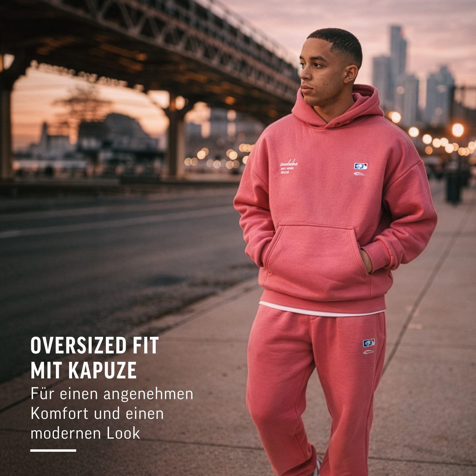 Smilodox Hoodie Striver, Kapuzenpullover Oversized mit Backprint, Kängurutasche Rippbündchen Smilodox Patch Brustprint Streetwear Gym Freizeit