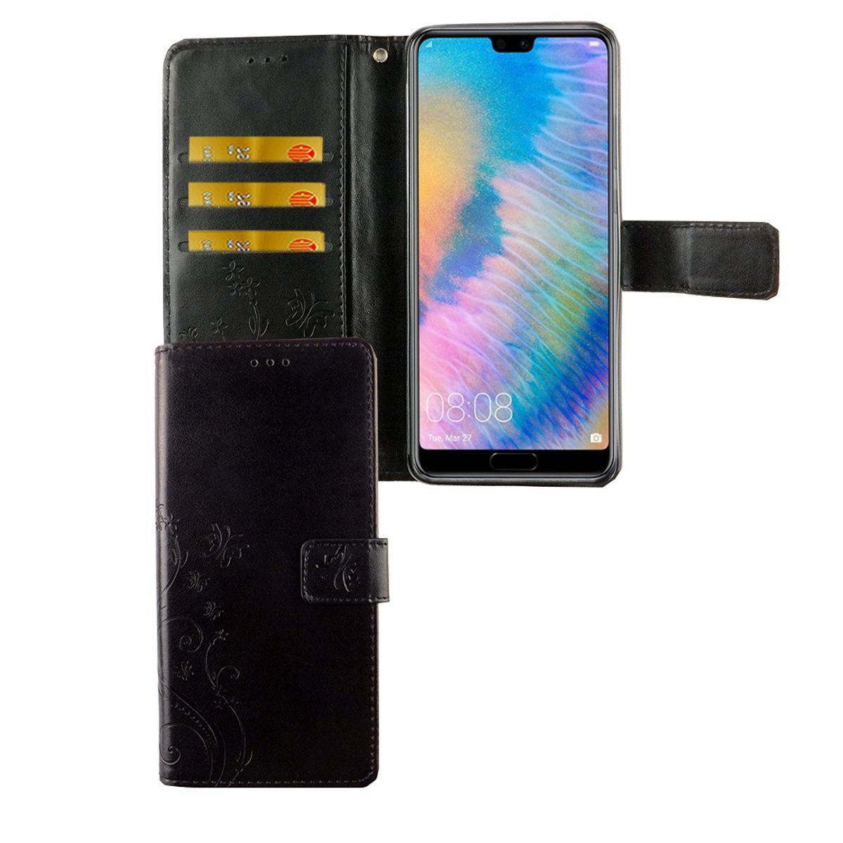 König Design Handyhülle Huawei P20, Huawei P20 Handyhülle Bookcover Schwarz