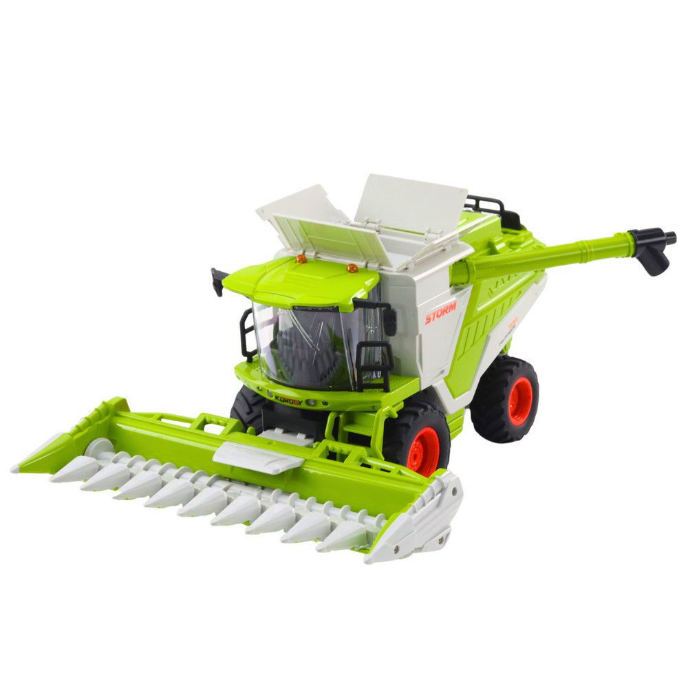 LEAN TOYS Spielzeug-Mähdrescher Erntefahrzeug Landmaschine Bauernhofspielzeug, (Spar-Set, 1-tlg., 30 x 22 x 13 cm Rauch), Rauch, Licht, Sound, 2,4 GHz, Maisvorsatz, 1:24