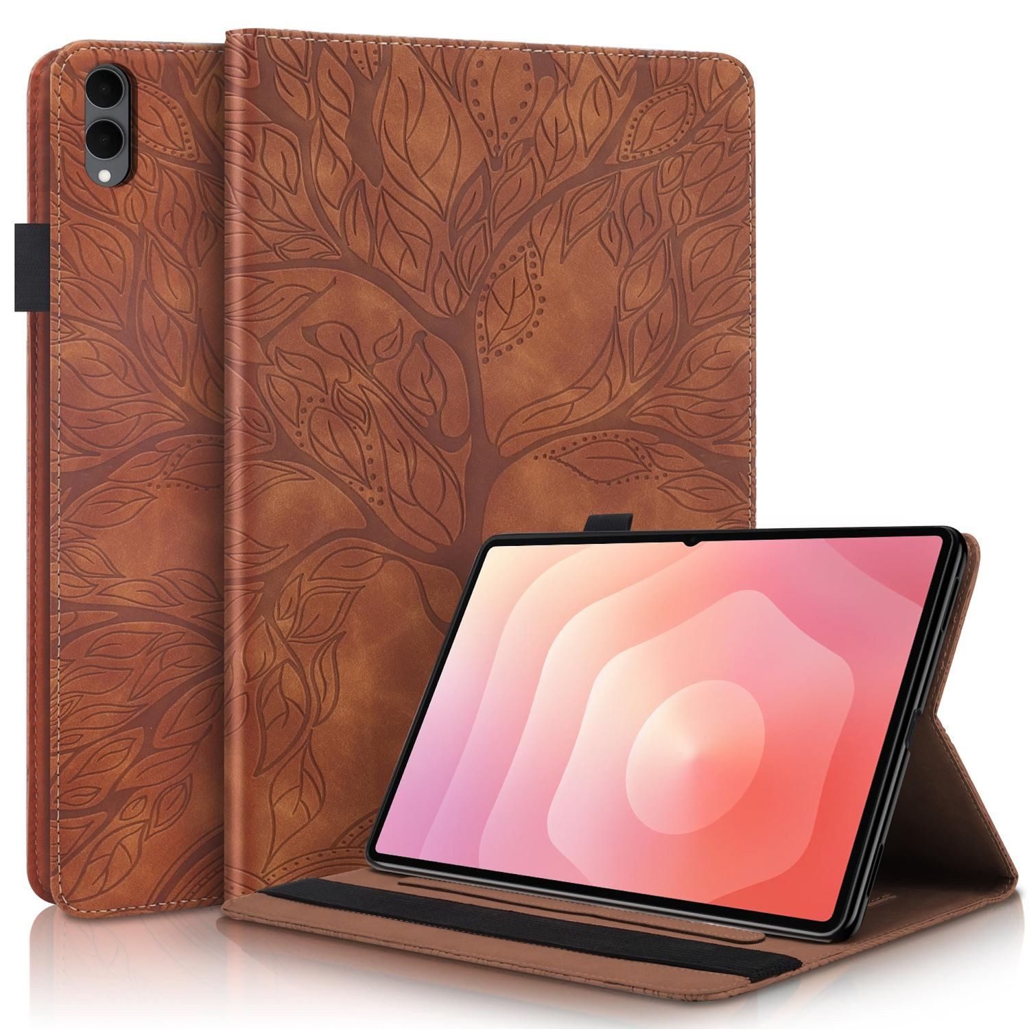 Wigento Tablet-Hülle Für Samsung Galaxy Tab S11 Ultra Baum Design Kunstleder Tasche Braun, Baum Design Hülle mit Standfunktion und Kratzschutz