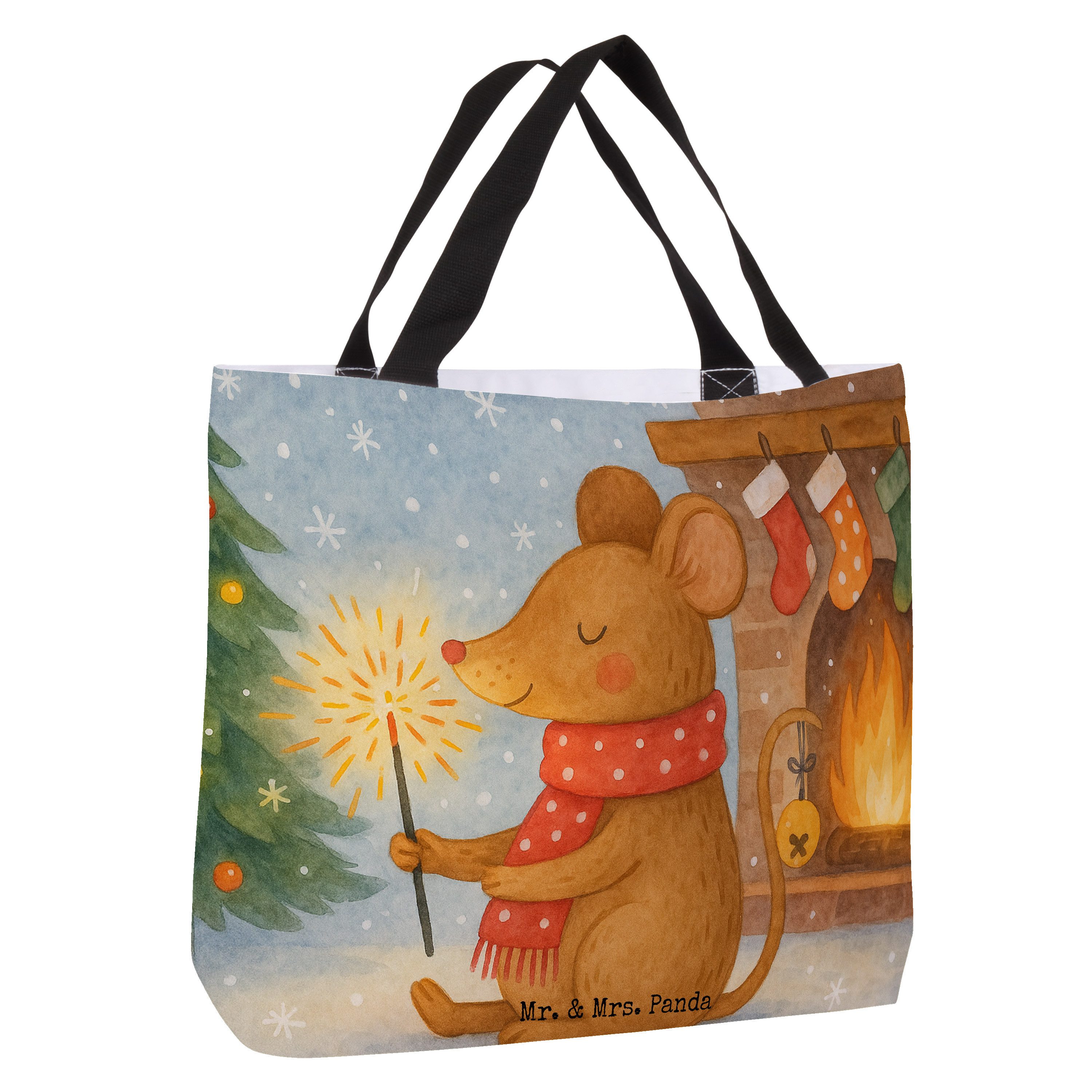 Mr. & Mrs. Panda Shopper Maus Weihnachten Design, Schultasche, Weiß, Reisetasche, Schultasche, (Packung), Schulbeutel Freizeittasche Alltagstasche