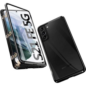 CoolGadget Handyhülle Metall Magnet Handy Case für Samsung Galaxy S21 FE 6,4 Zoll, Hülle 360 Grad Schutz Cover Gehärtetes Glas für Samsung S21 FE 5G