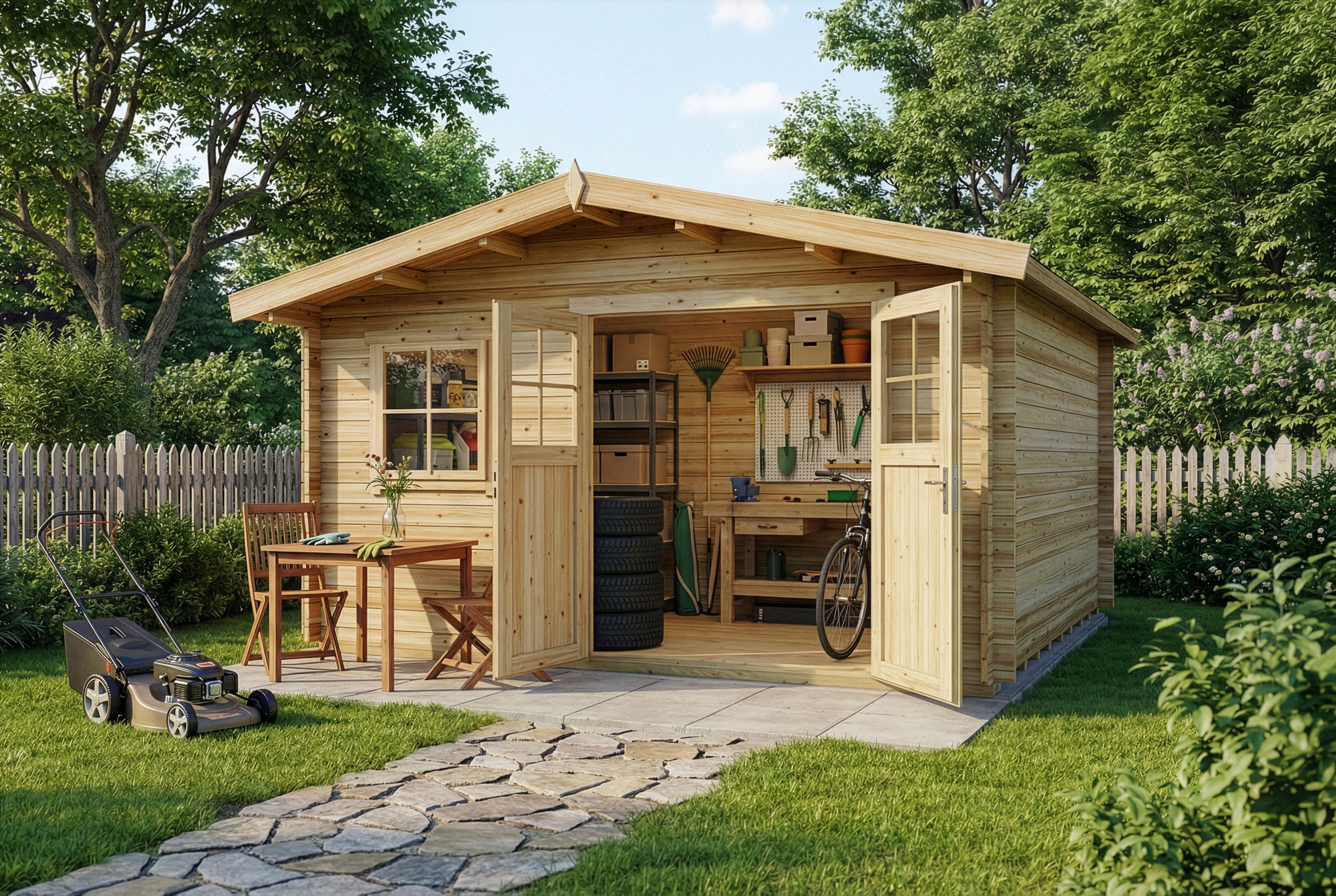 Alpholz Gartenhaus Holz Valeria, BxT: 438x427 cm, in Naturbelassen Inkl. Fußboden mit 28mm Wandstärke