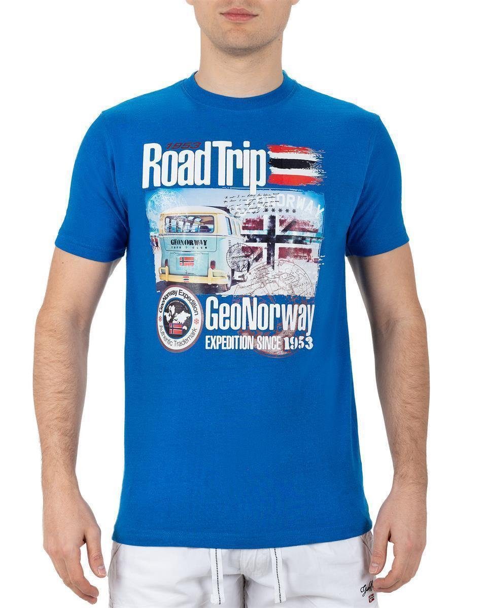 Geo Norway T-Shirt Casual Kurzarm Shirt bajiami Men (1-tlg) mit auffälligen Prints blau