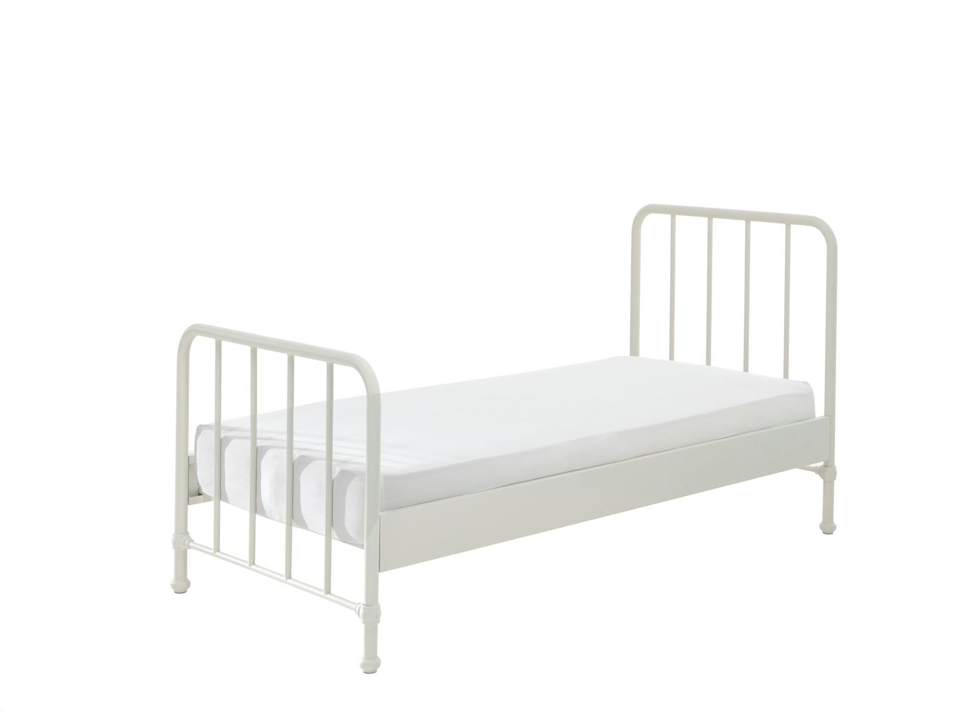 58 aufm Kessel Bettgestell Metallbett Kay 97x206x110 Einzelbett Industriedesign Metall Weiß matt (inkl. Versand, Lieferung bis Verwendungsstelle), Liegefläche 90x200, modernes Bett mit Rohrrahmen und trendiger Optik