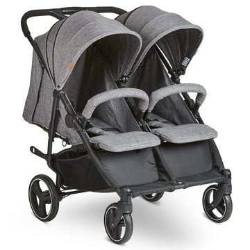 ABC Design Zwillingsbuggy Twin - Circle Line - Woven Graphite, (8-tlg), Zwillingsbuggy Zwillingswagen mit Liegefunktion (inkl. Regenverdeck)