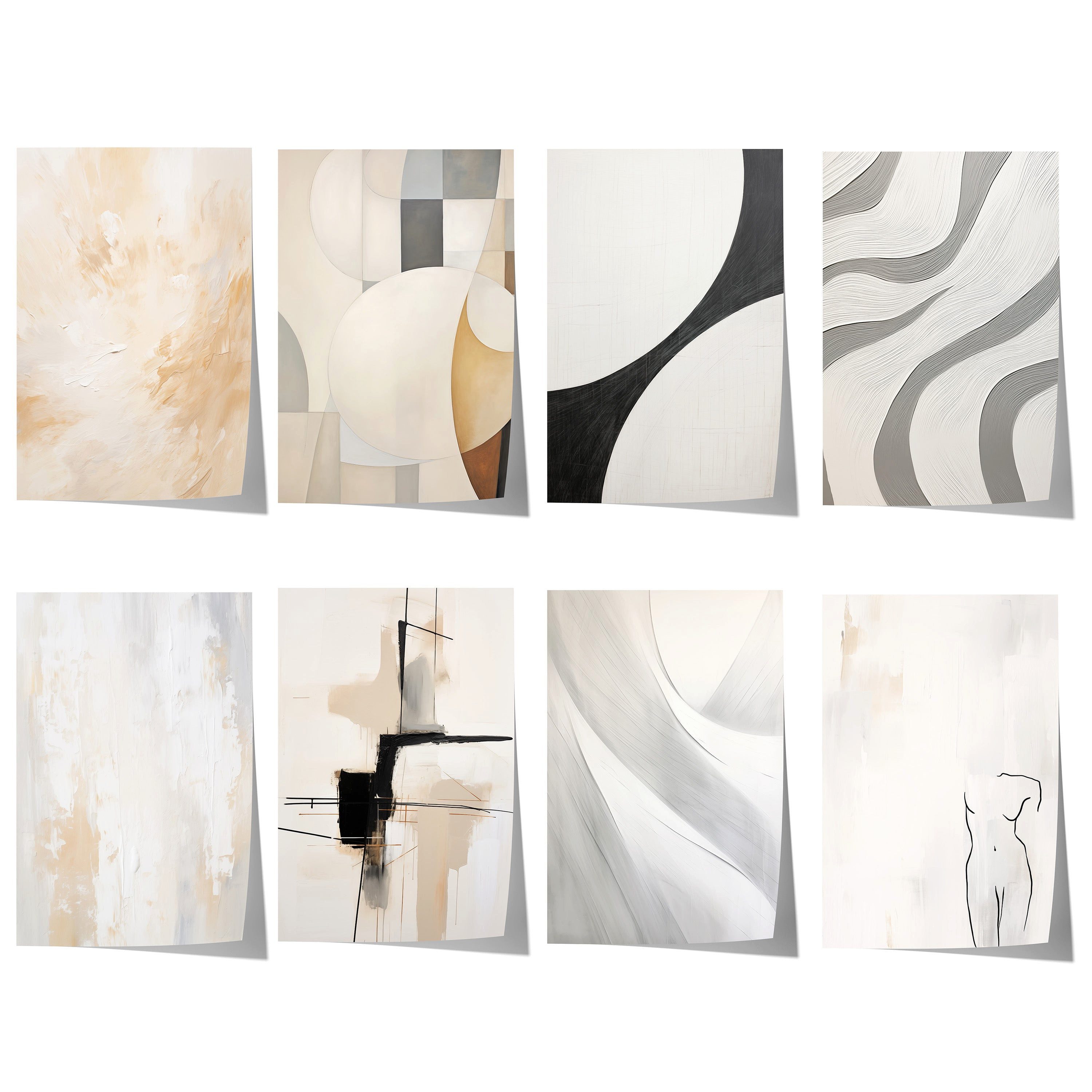 JUSTGOODMOOD Poster Abstrakt Minimalistisch Geschenkidee Beige Schwarz Graue Geometrische, H (1 St)