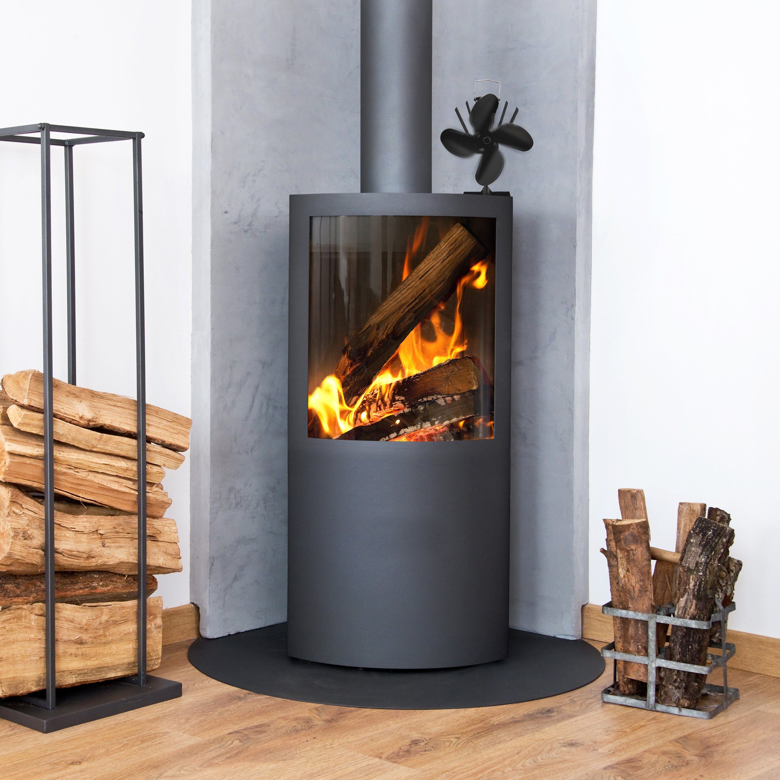 relaxdays Kaminventilator Ofenventilator ohne Strom schwarz günstig online kaufen
