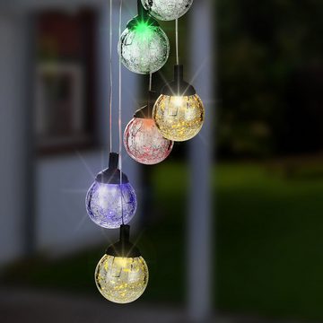 Spetebo LED Windlicht LED Solar Windspiel mit 6 Kugeln aus Glas, Farbwechsel, LED fest intregiert, bunt, Gartenkugel Beleuchtung Farbspiel