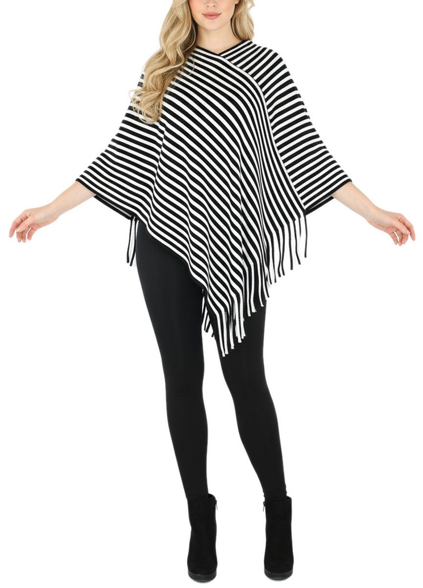 dy_mode Strickponcho Damen Fransenponcho Gestreift Überwurf günstig online kaufen
