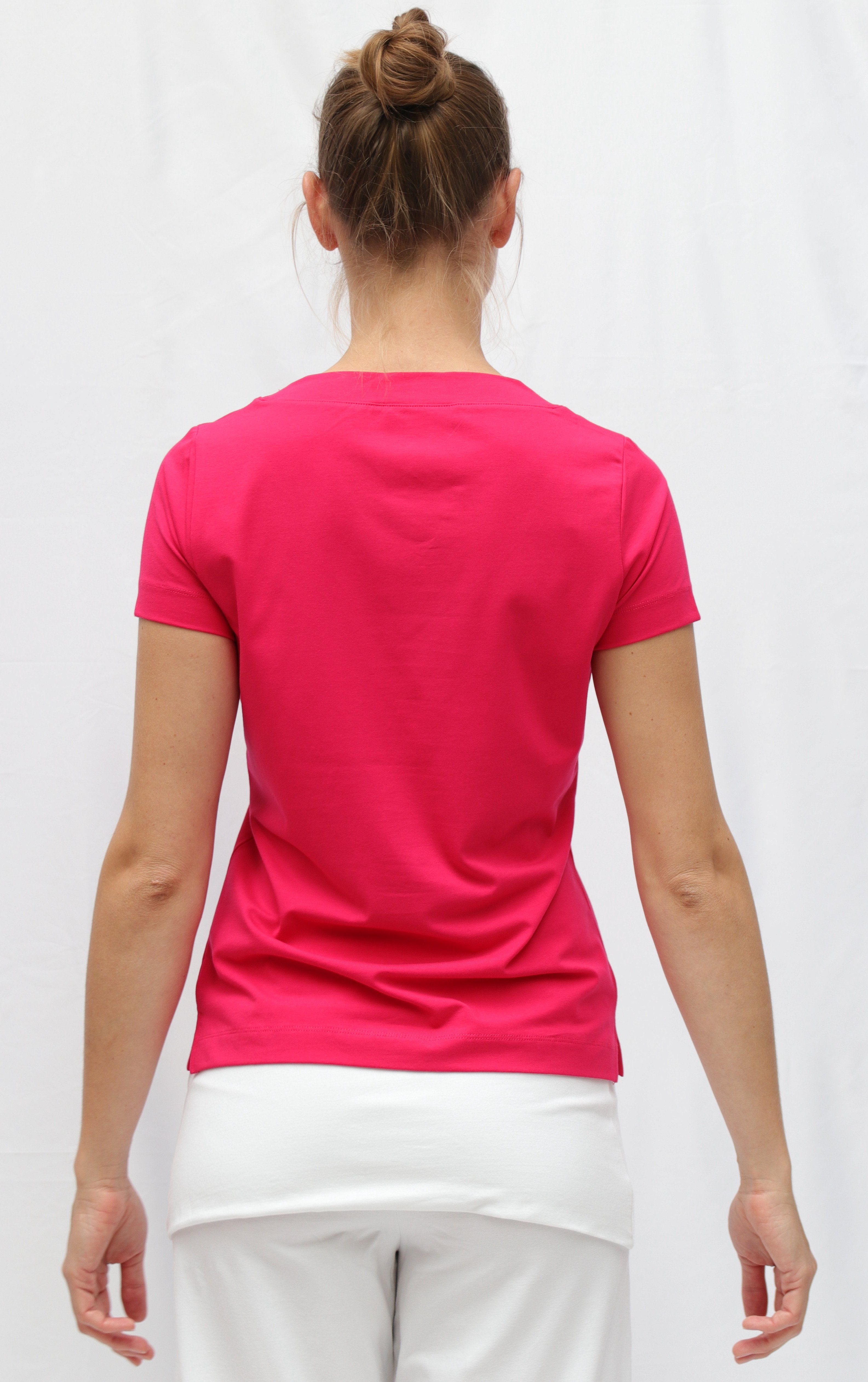 ESPARTO Yogashirt Yoga V-Shirt Ärmeln, mit kurzen unten Bio-Baumwolle Raspberry geschlitzt V-Shirt Farishta in